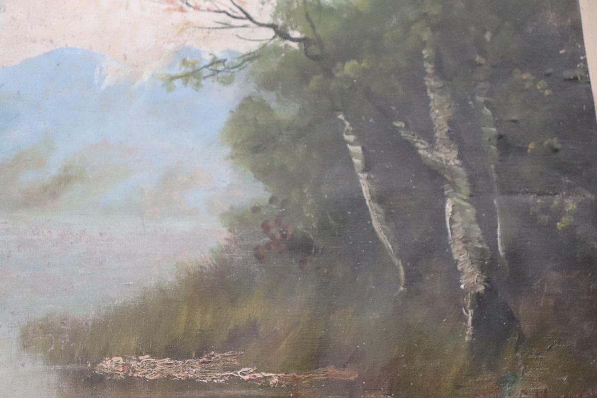 19th Century Oil Painting on Canvas, Landscape, Signed (Leinwand) im Angebot