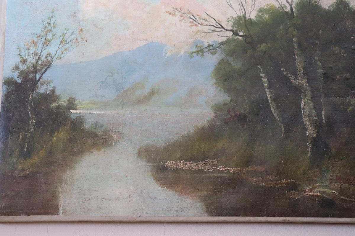 19th Century Oil Painting on Canvas, Landscape, Signed im Angebot 1