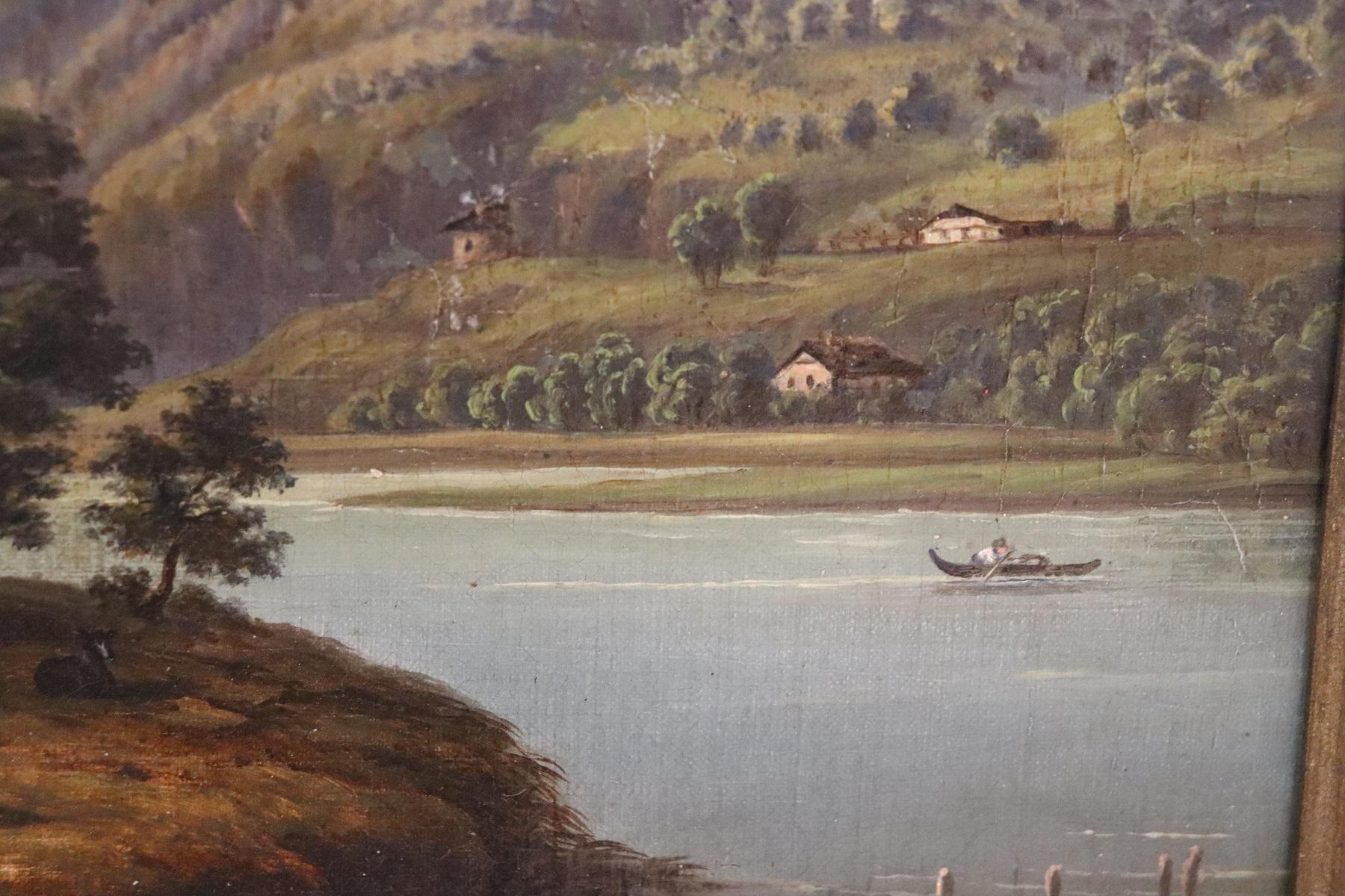 19th Century Oil Painting on Canvas Mountain Landscape In Excellent Condition In Casale Monferrato, IT