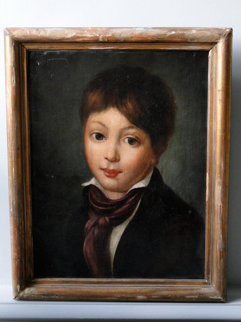 19th Century Oil Painting on Canvas of Boy For Sale at 1stDibs
