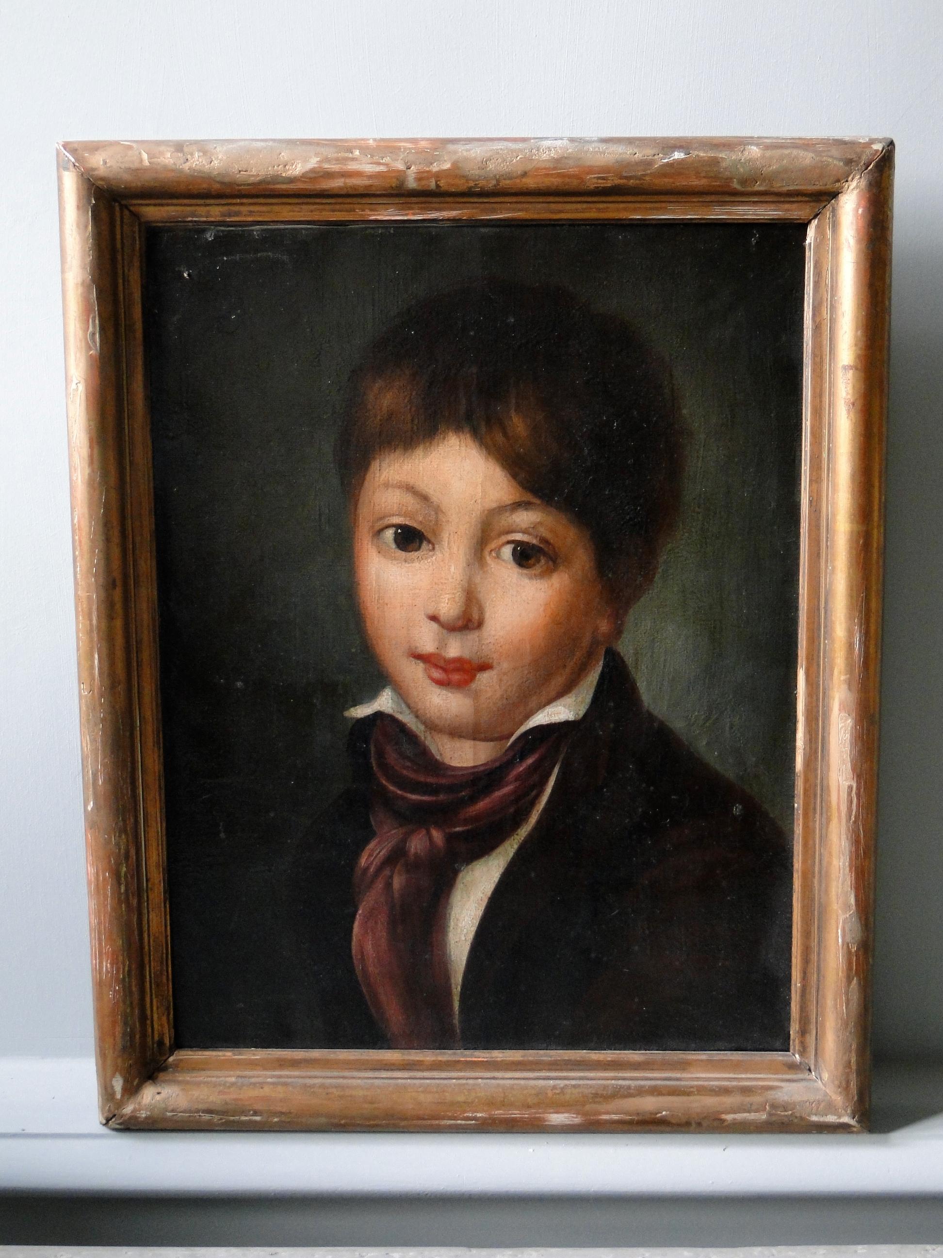 French 19th Century Oil Painting on Canvas of Boy For Sale