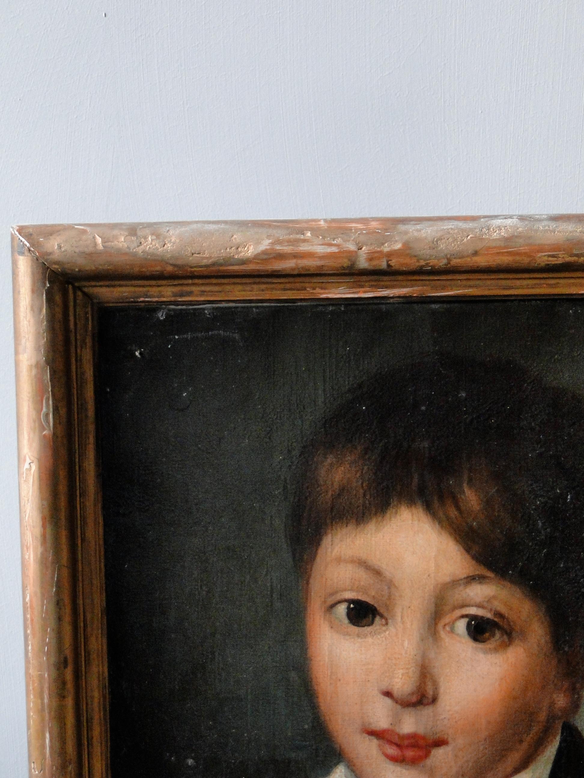 19th Century Oil Painting on Canvas of Boy For Sale 1