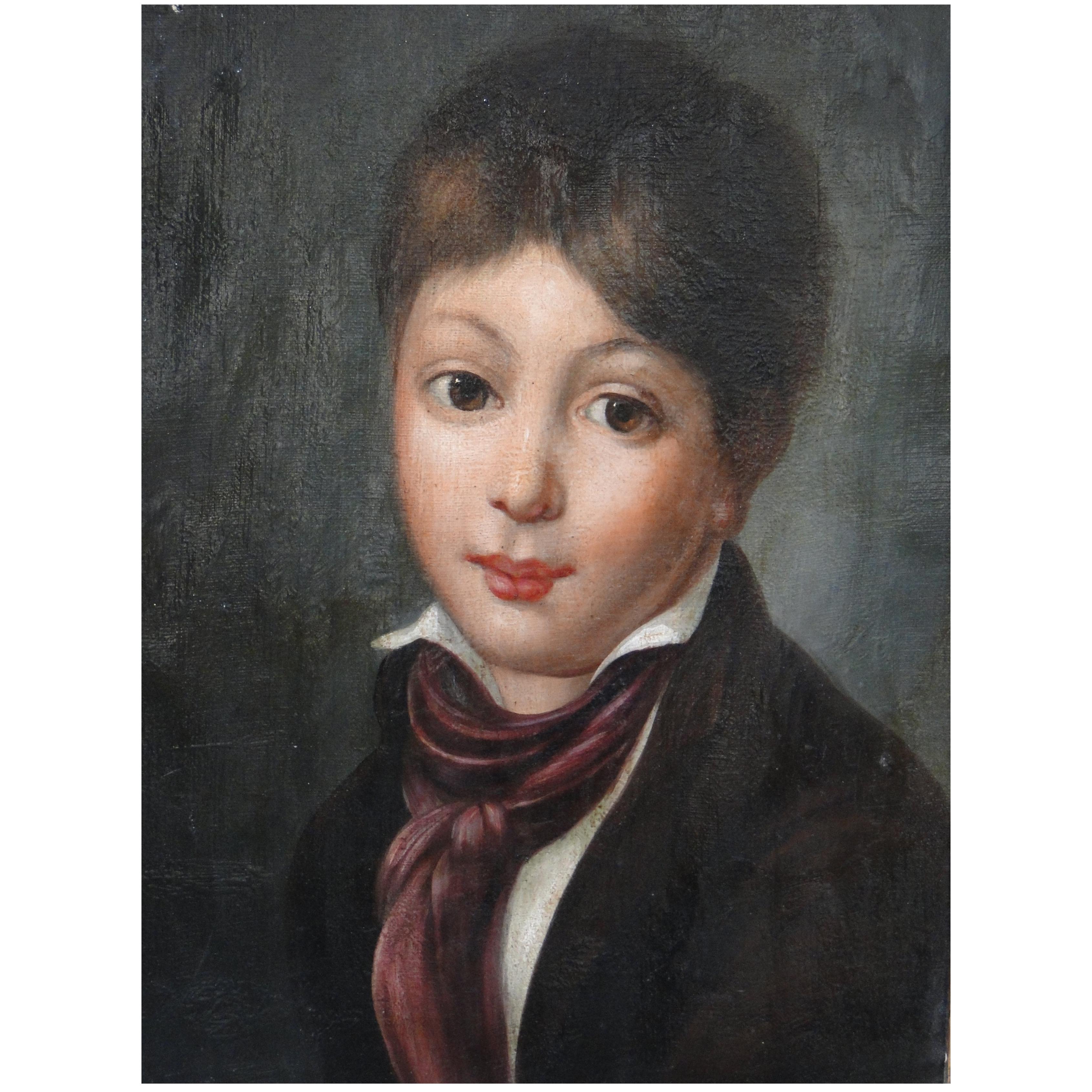 19th Century Oil Painting on Canvas of Boy For Sale