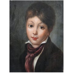 19th Century Oil Painting on Canvas of Boy