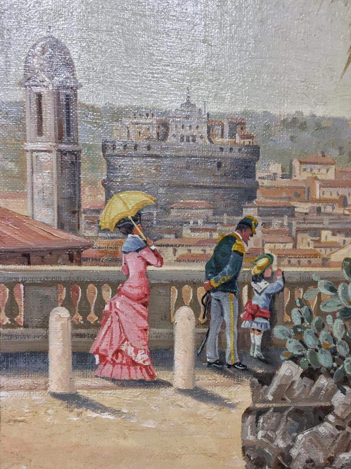 Napoleon III 19th Century Oil Painting on Canvas Rome Landscape Villa Medici LAST PRICE For Sale