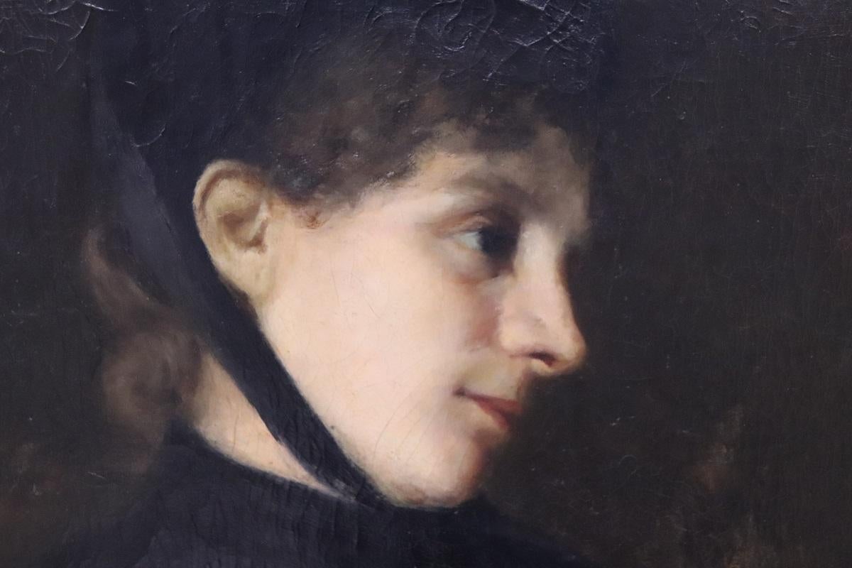 Pintura al óleo sobre lienzo del siglo XIX firmada G. Puricelli, Retrato de mujer joven Aceitado en venta