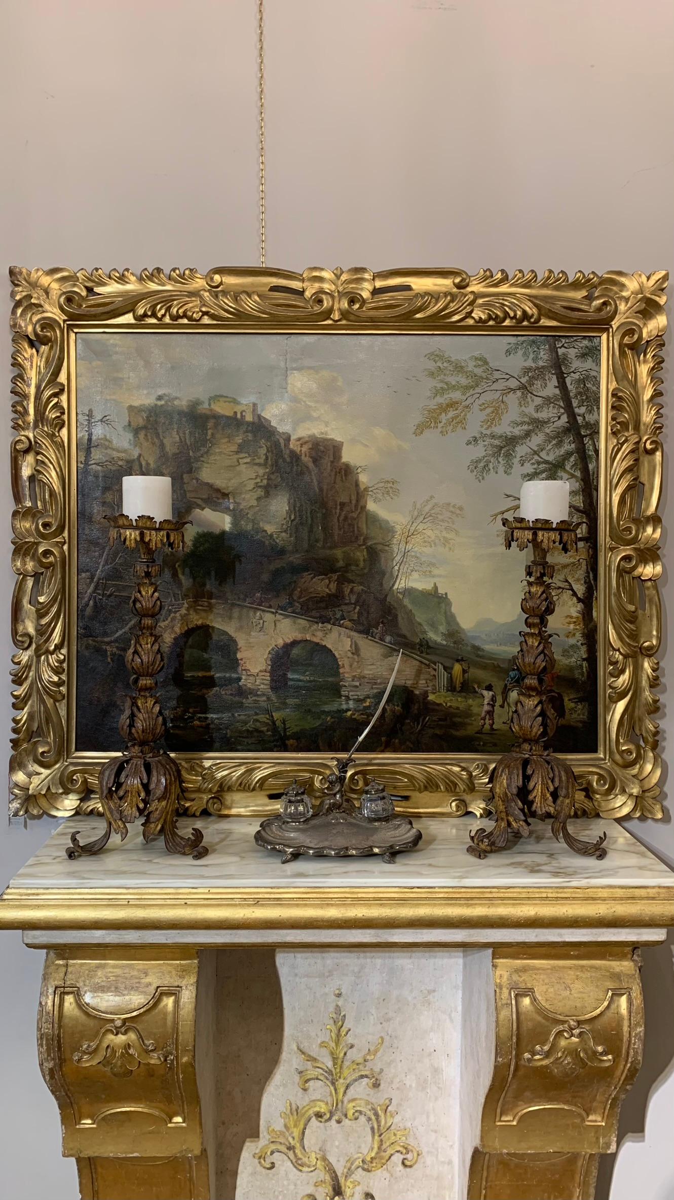 19th Century oil painting on canvas with Tivoli Rock For Sale 4