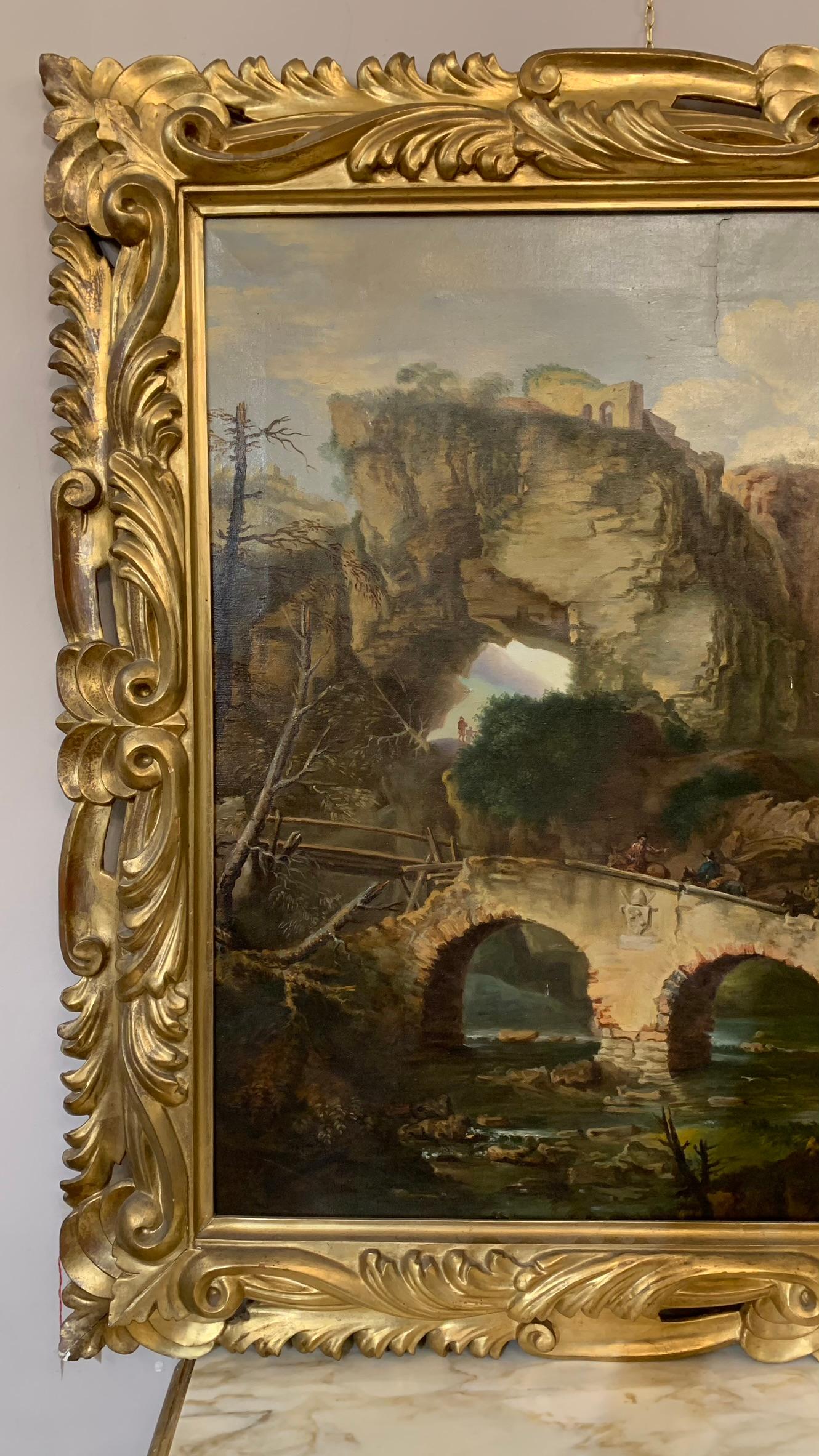 Baroque 19th Century oil painting on canvas with Tivoli Rock For Sale