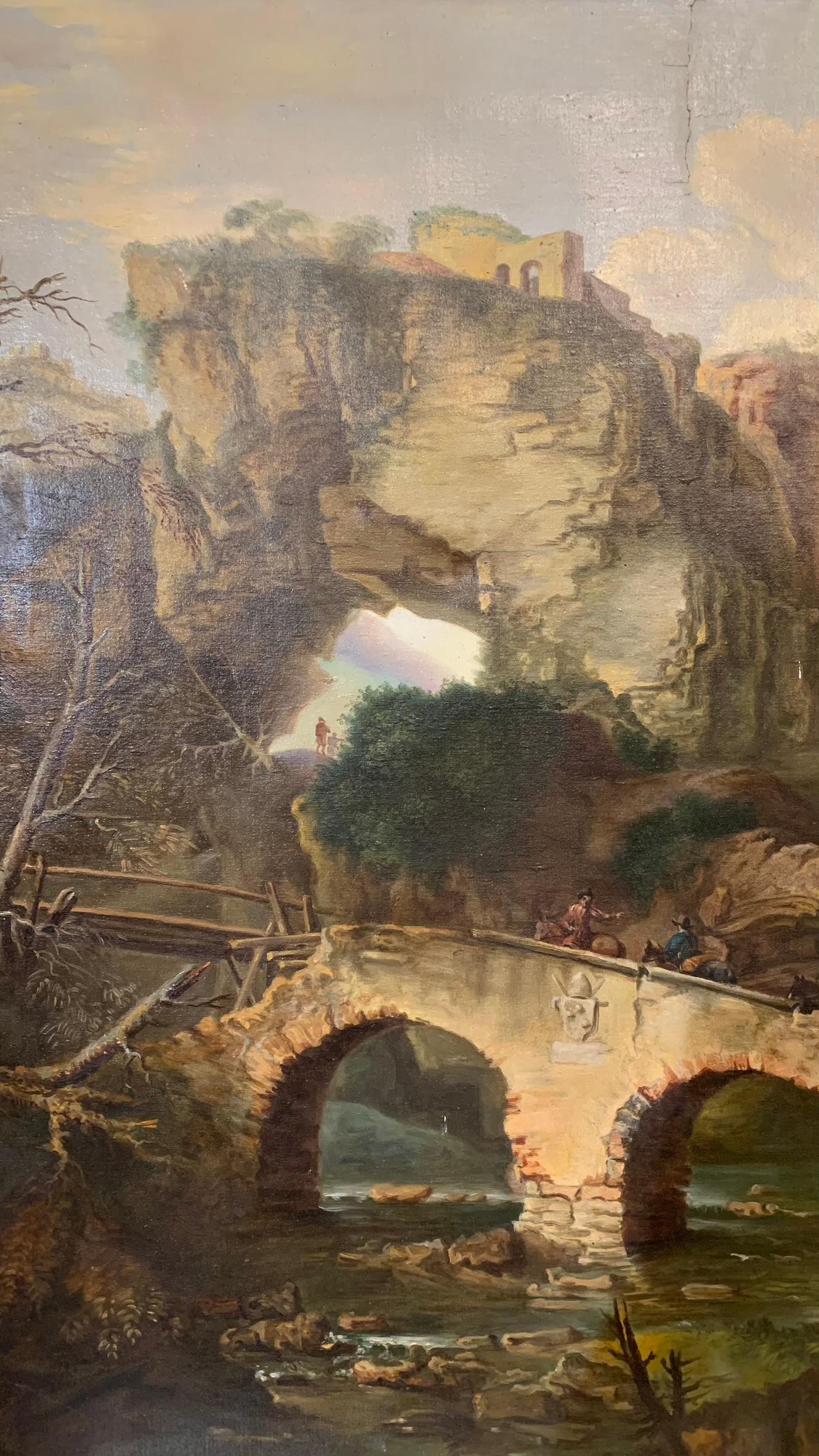 19th Century oil painting on canvas with Tivoli Rock In Good Condition For Sale In Firenze, FI