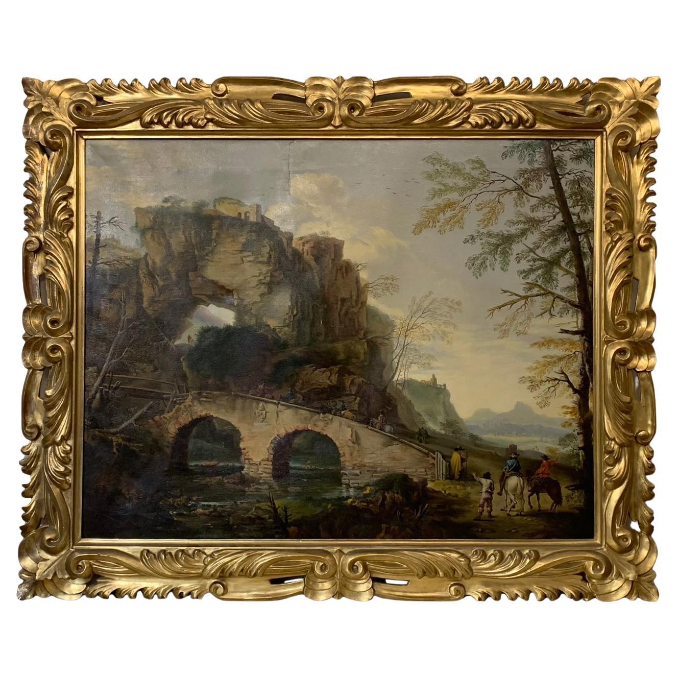 19th Century oil painting on canvas with Tivoli Rock For Sale