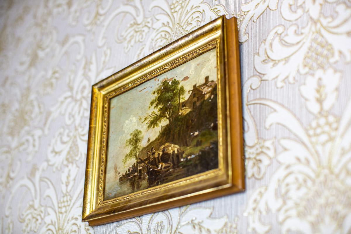 Bois de feuillus Peinture à l'huile sur panneau rigide encadrée du XIXe siècle représentant une scène de genre en vente
