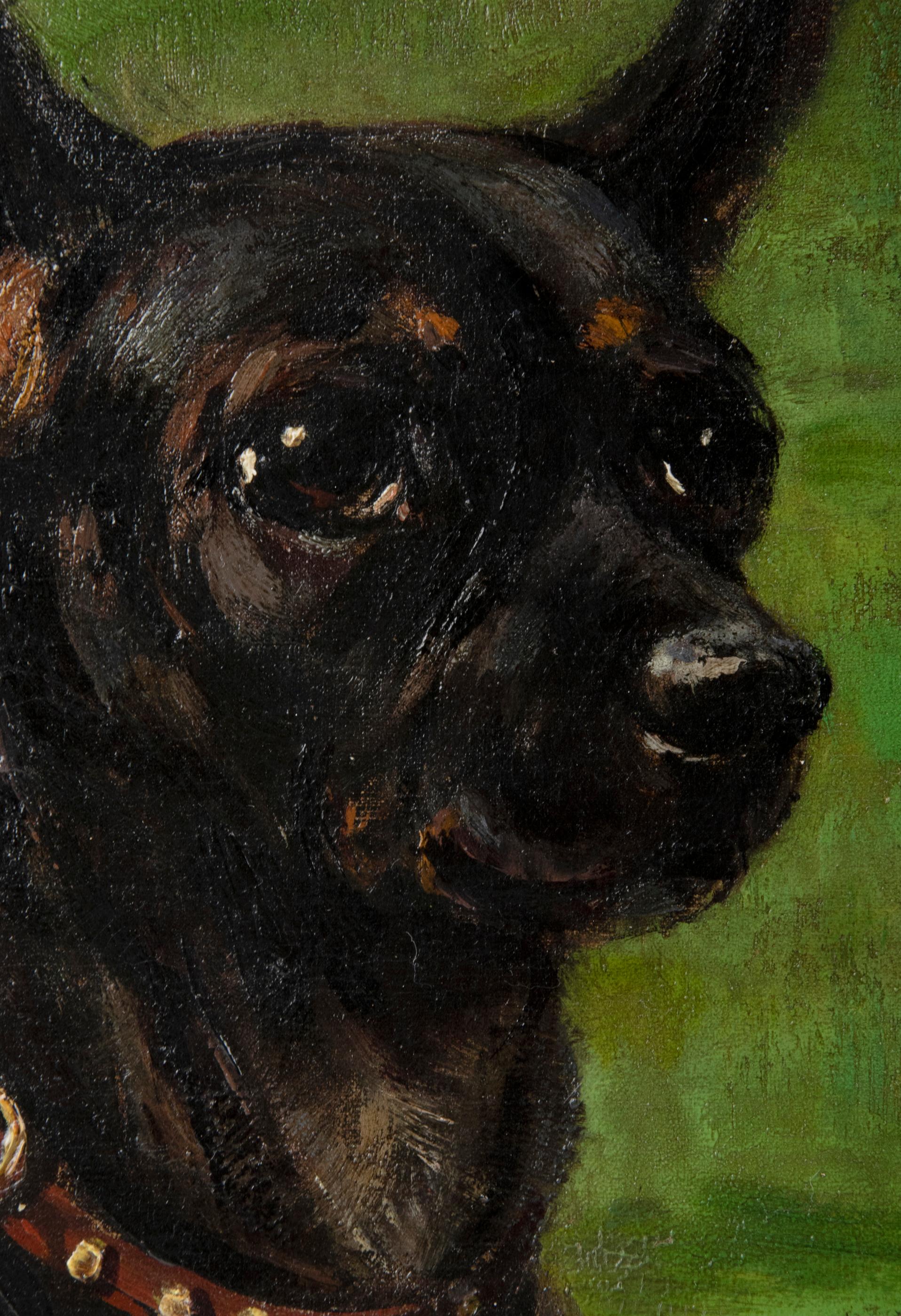 Canvas 19th Century Oil Painting Pincher Dog, Edmond van der Meulen