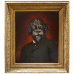 19th Century Oil Painting Portrait of a Dog