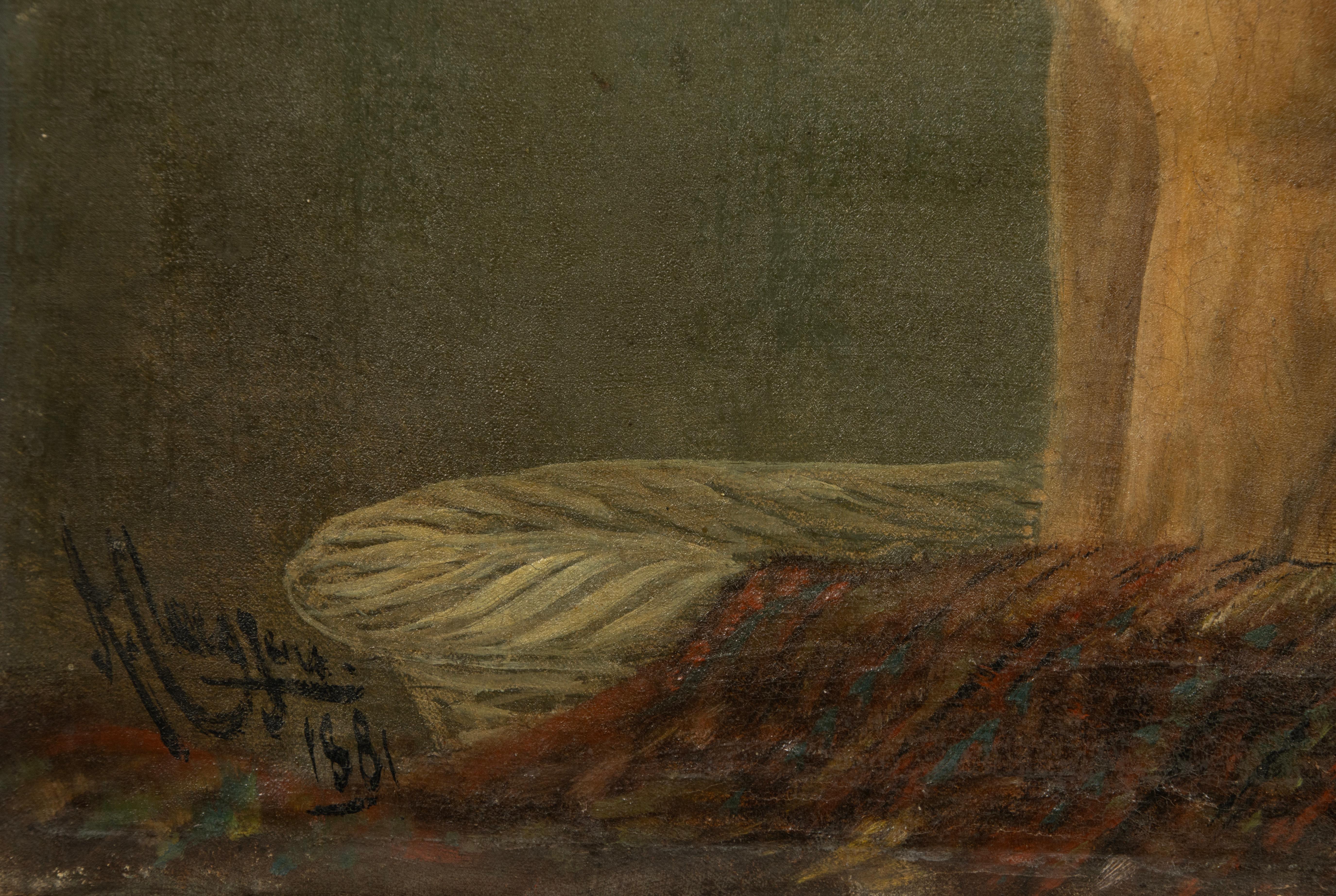 Pittura ad olio del XIX secolo - Ritratto di cane - Carlino in vendita 9