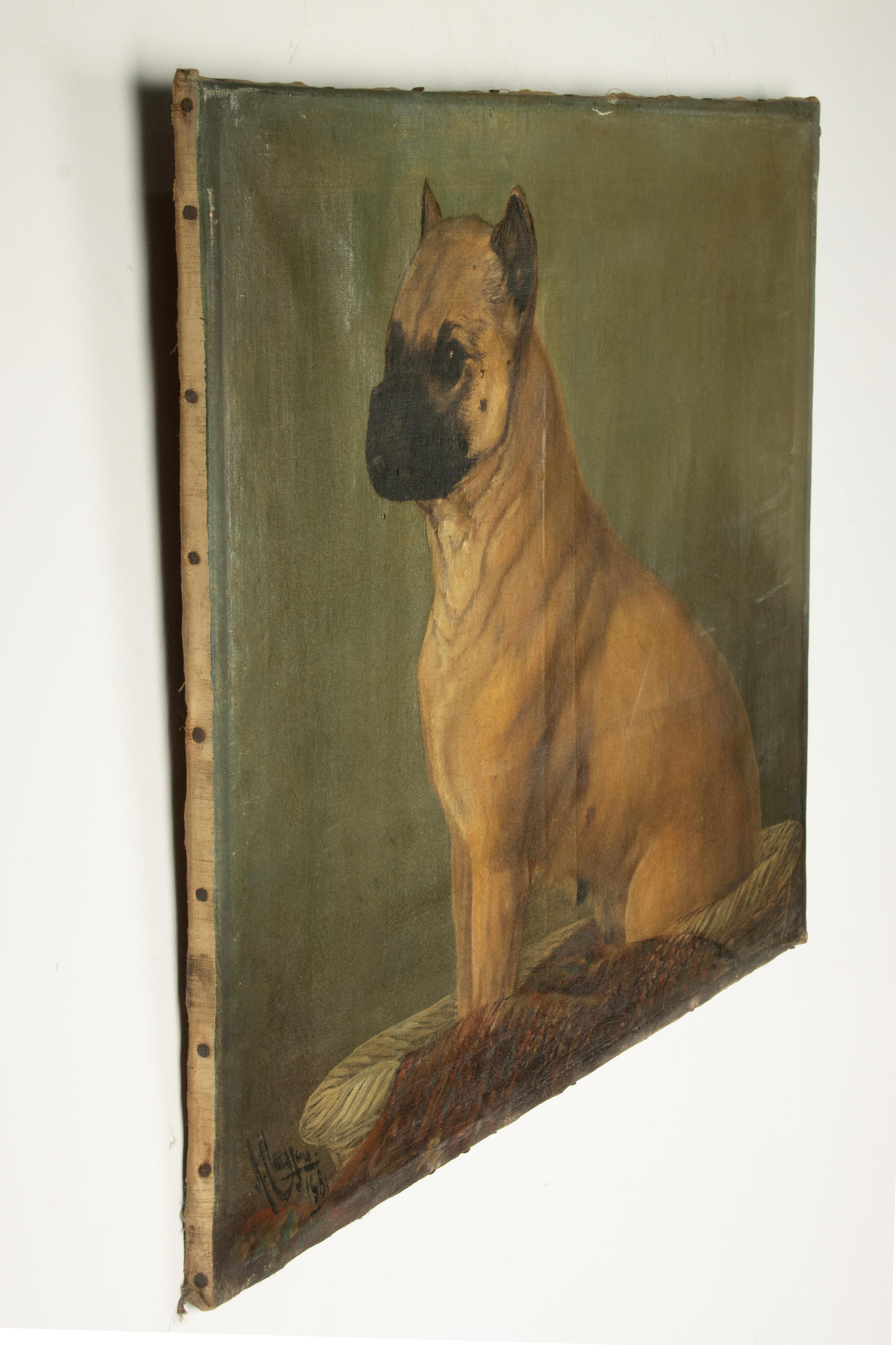 Pittura ad olio del XIX secolo - Ritratto di cane - Carlino in vendita 11