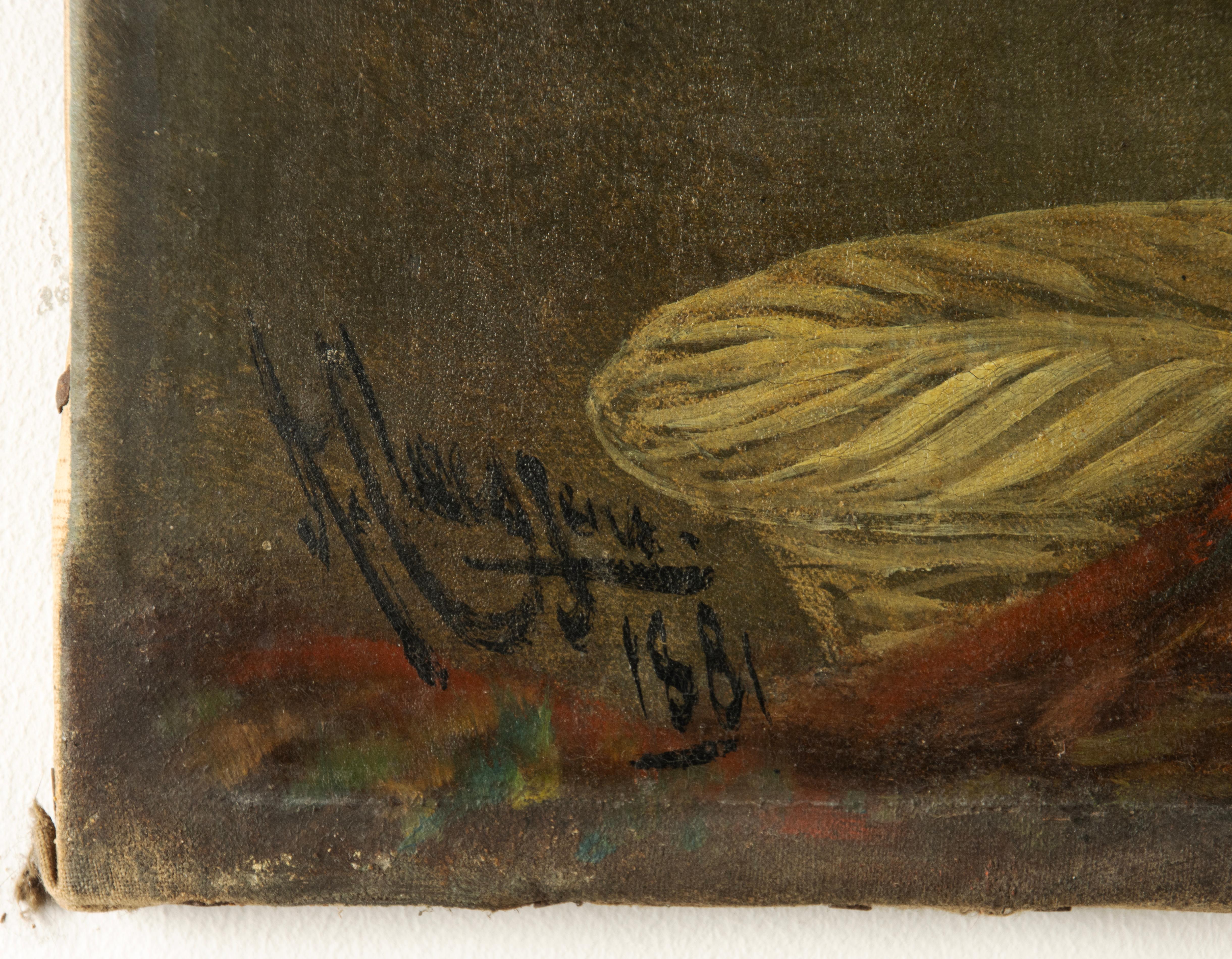 Belga Pittura ad olio del XIX secolo - Ritratto di cane - Carlino in vendita
