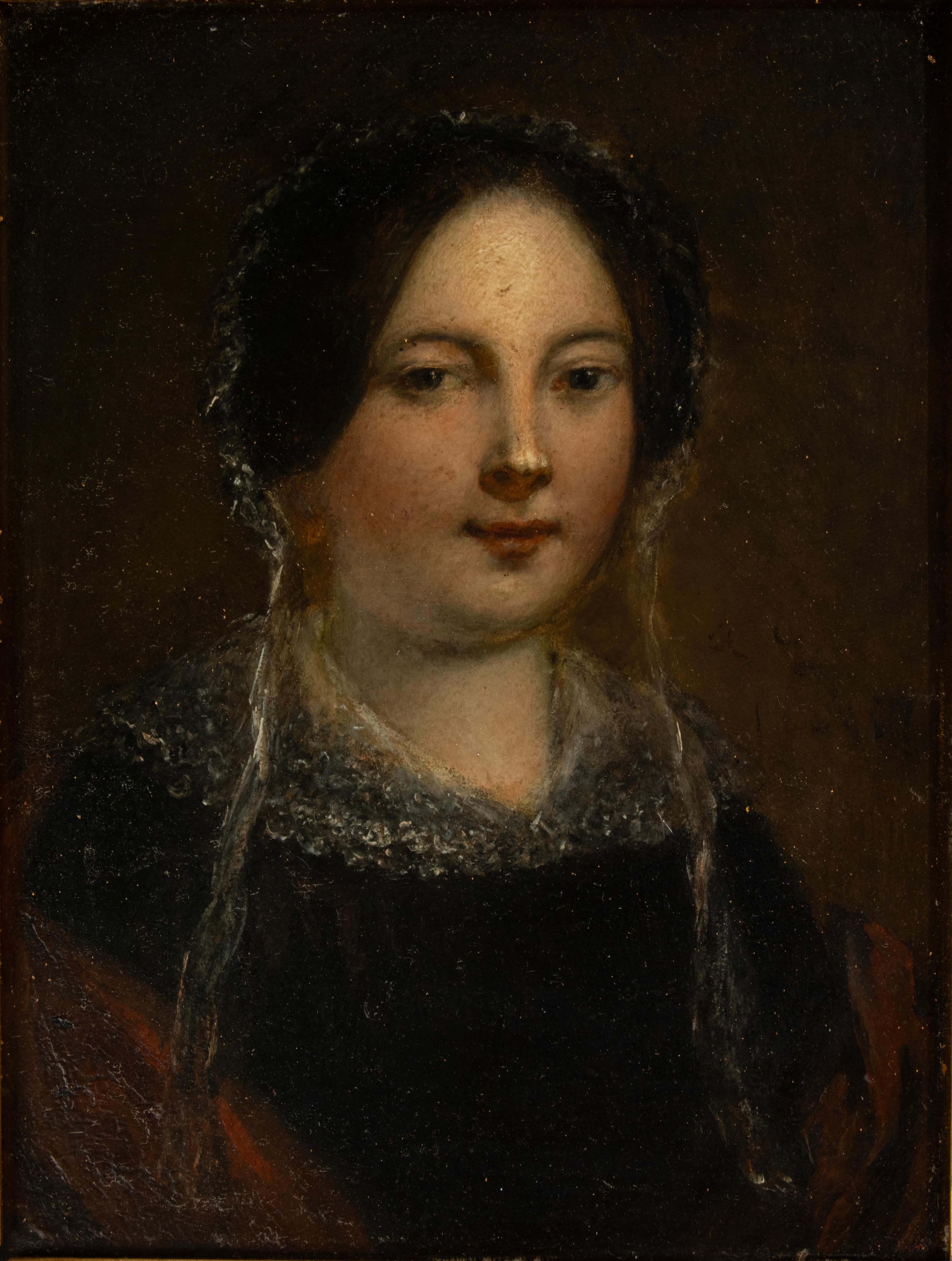 Un bellissimo dipinto a olio antico, ritratto di una giovane donna di nome Emélie. È un ritratto attraente, la donna ha un aspetto bello e sobrio.
Il dipinto non è firmato né datato.
Dipinto su un pannello di Oak, incorniciato in una cornice