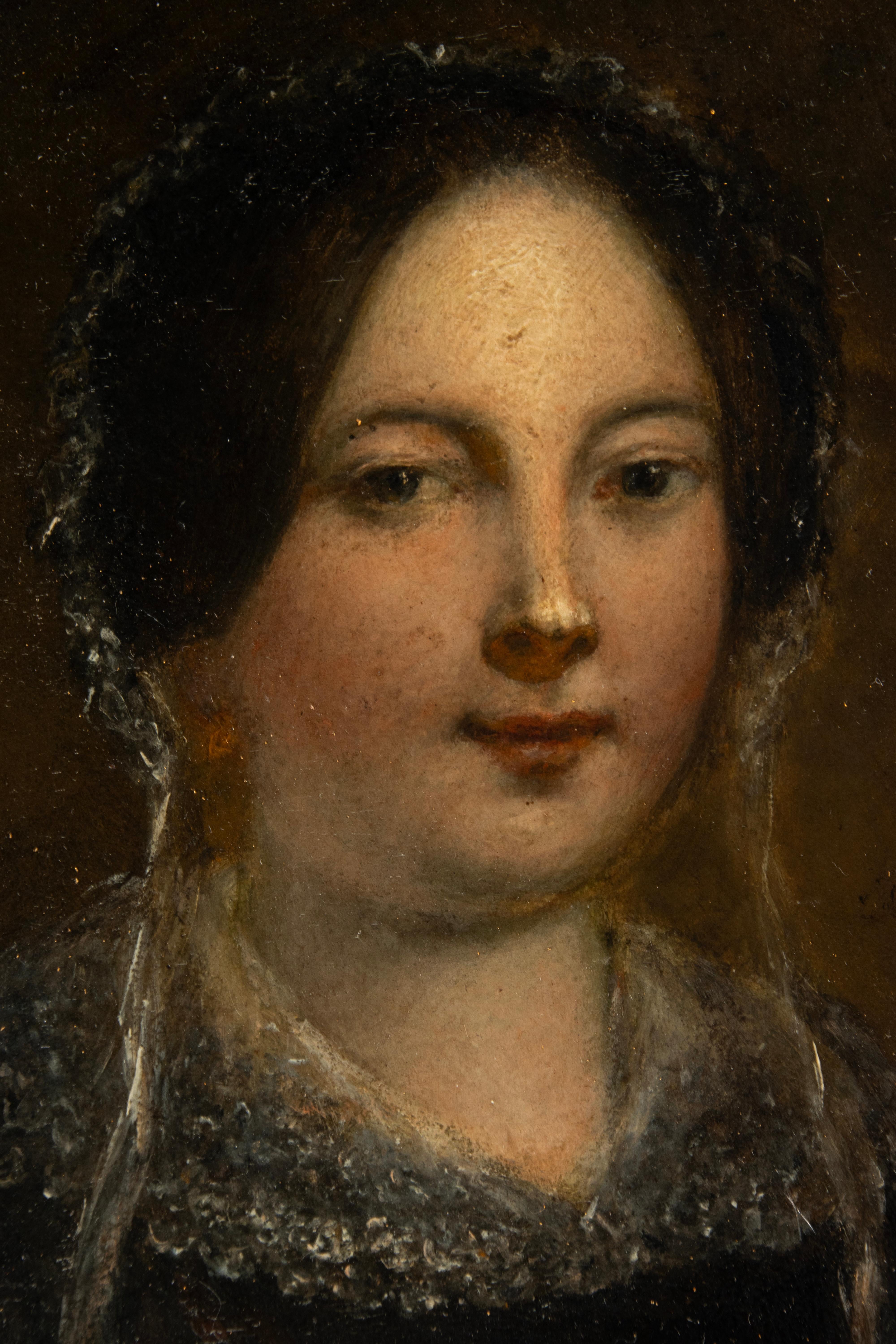 Francese Pittura ad olio del XIX secolo - Ritratto di signora - Emélie in vendita
