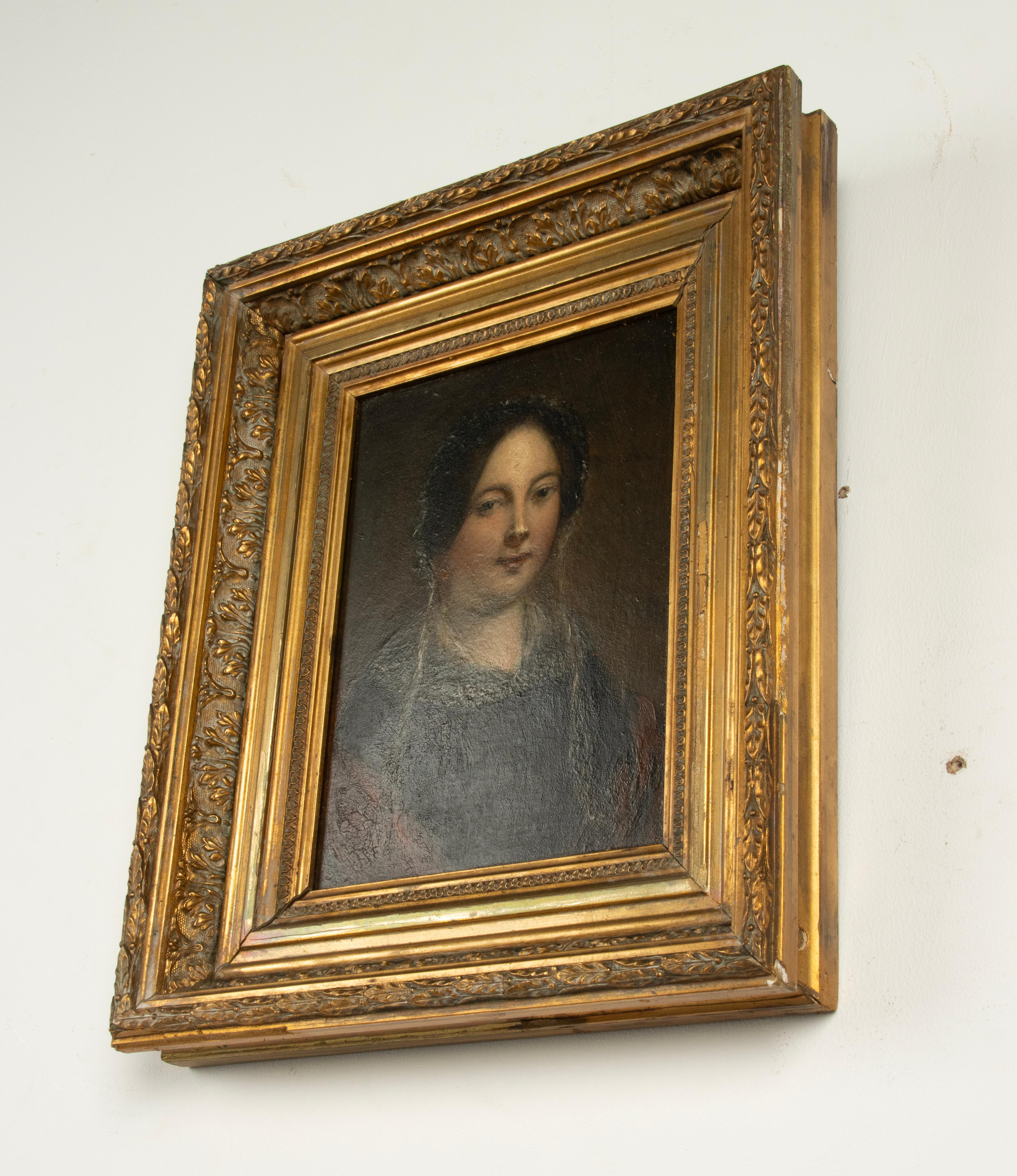 Legno Pittura ad olio del XIX secolo - Ritratto di signora - Emélie in vendita