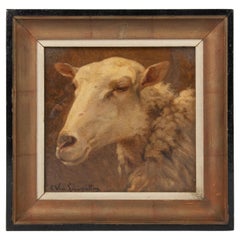 19th Century Oil Painting Portrait of a Sheep by Cornelis van Leemputten