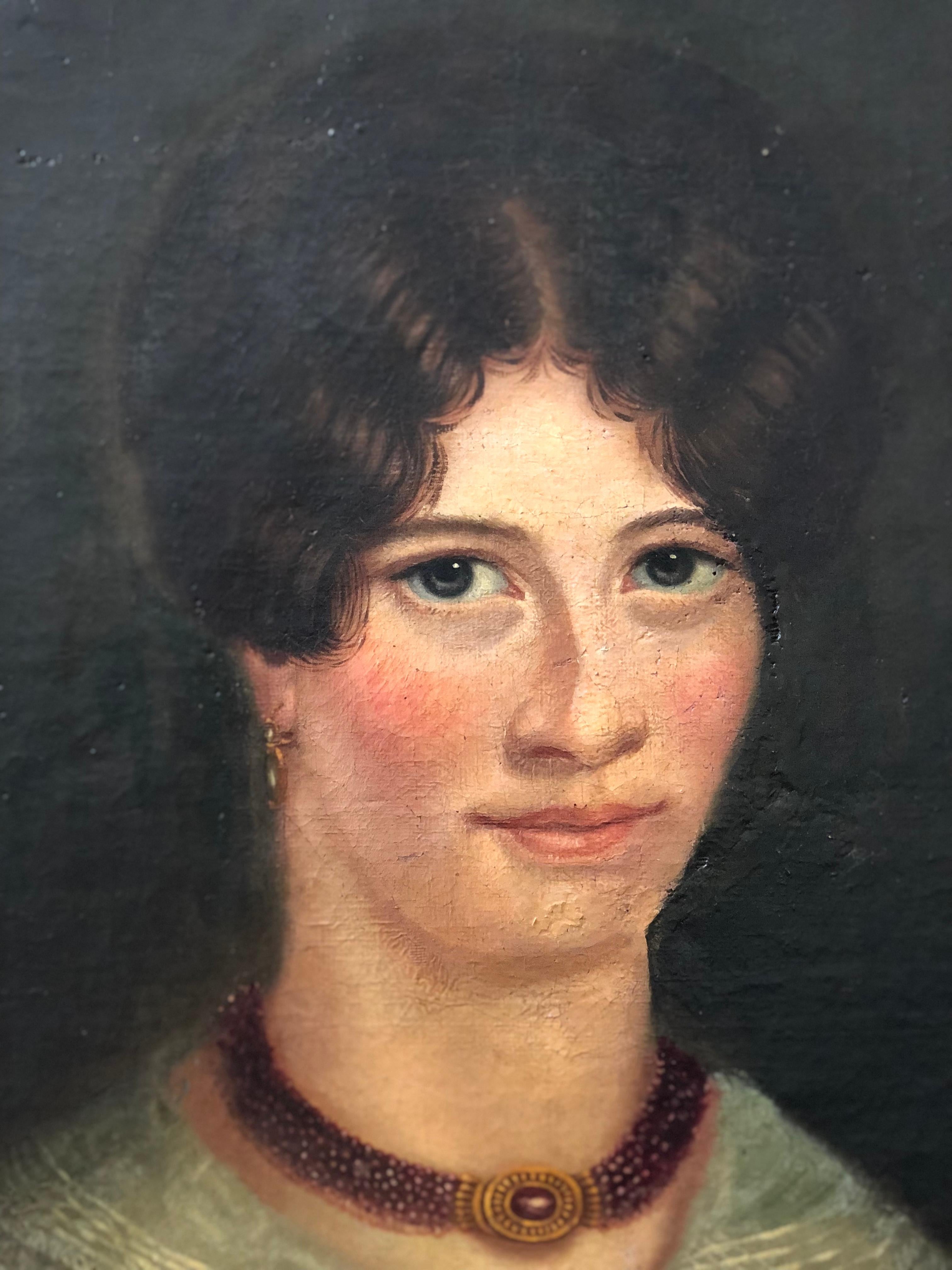 Hand-Painted 19th Century Oil Painting Portrait of a Woman