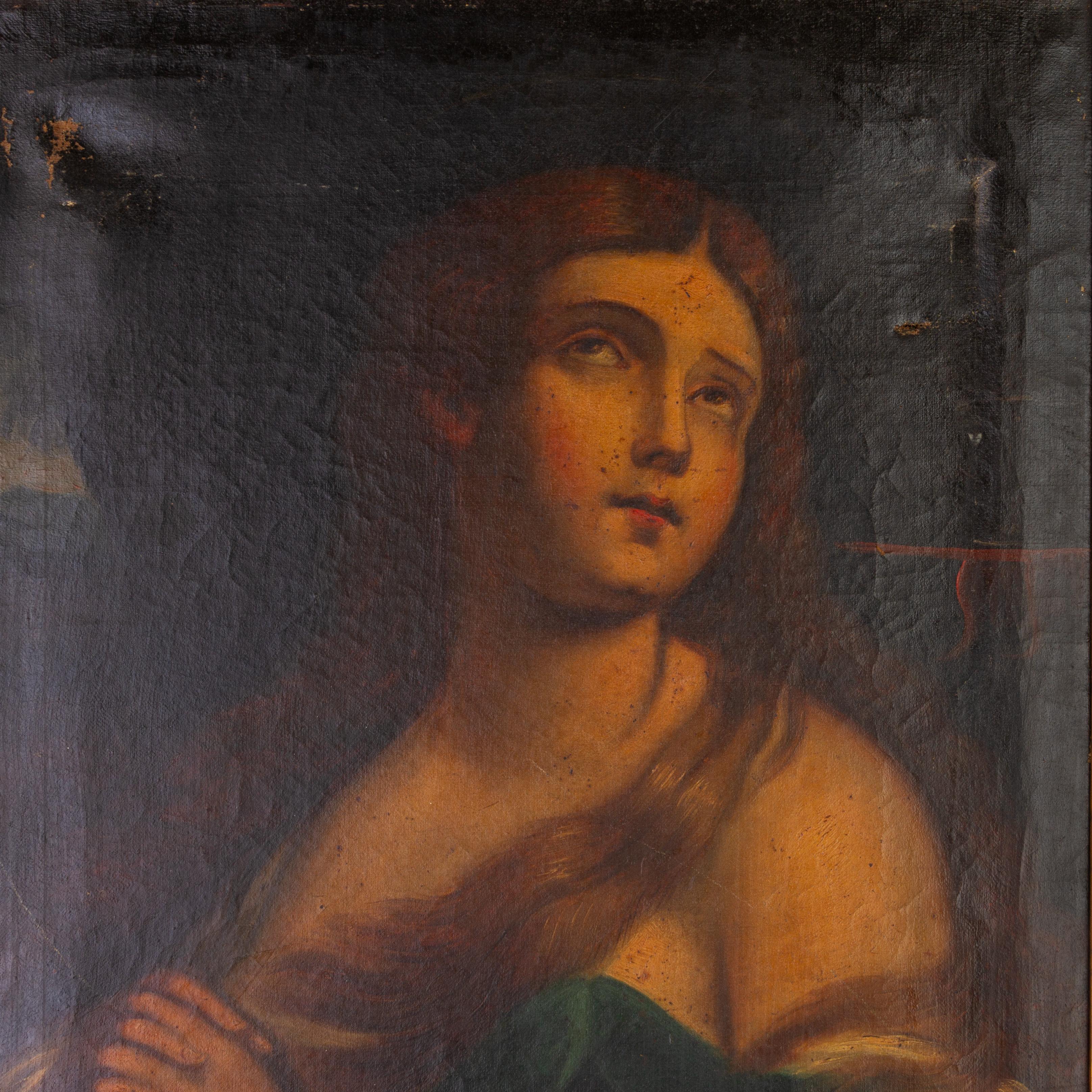 19th Century Oil Painting Portrait of the Penitent Magdalene  In Good Condition For Sale In Nottingham, GB
