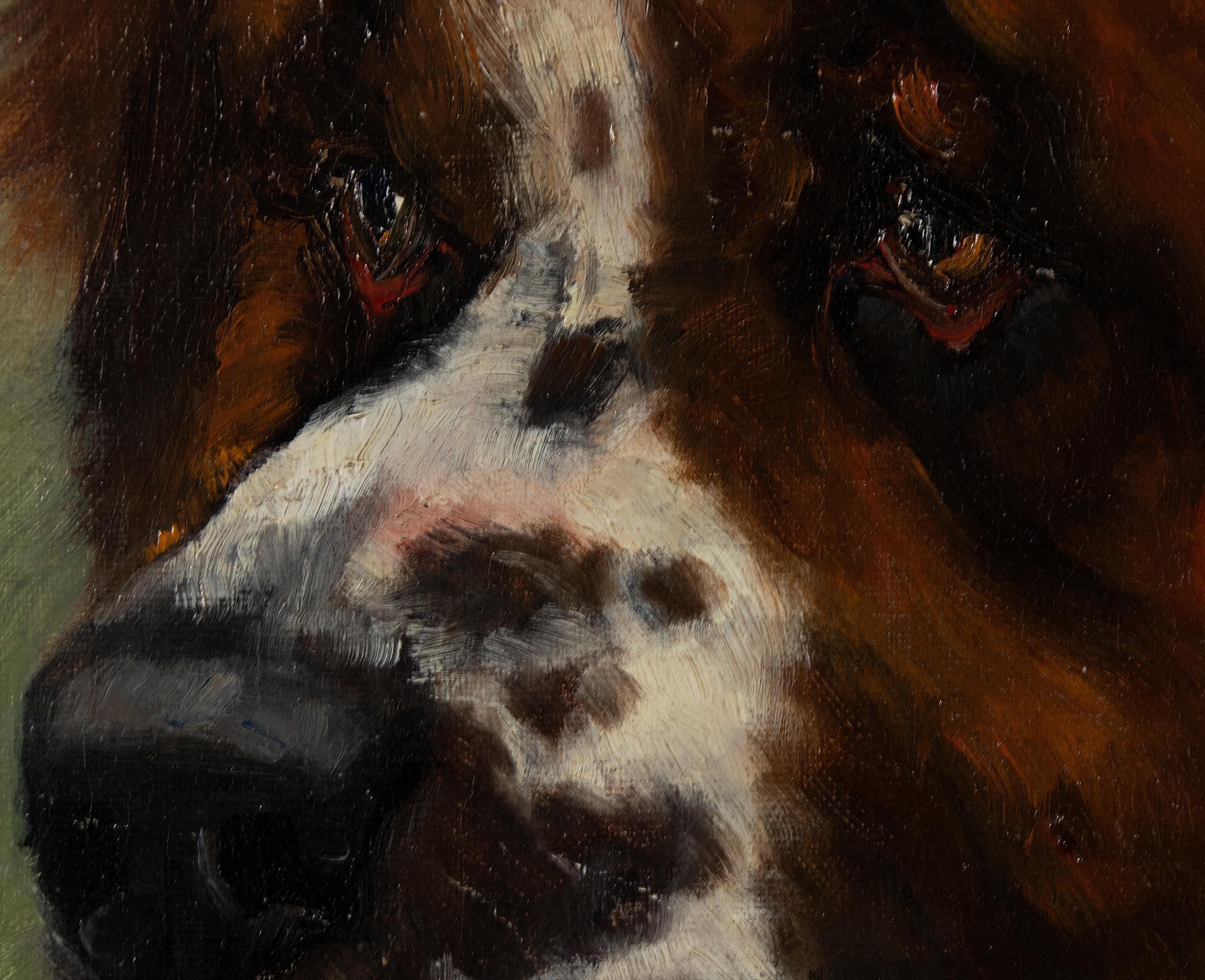 19th Century Oil Painting Saint Bernard Dog, Emma Andalizia EVANS 5