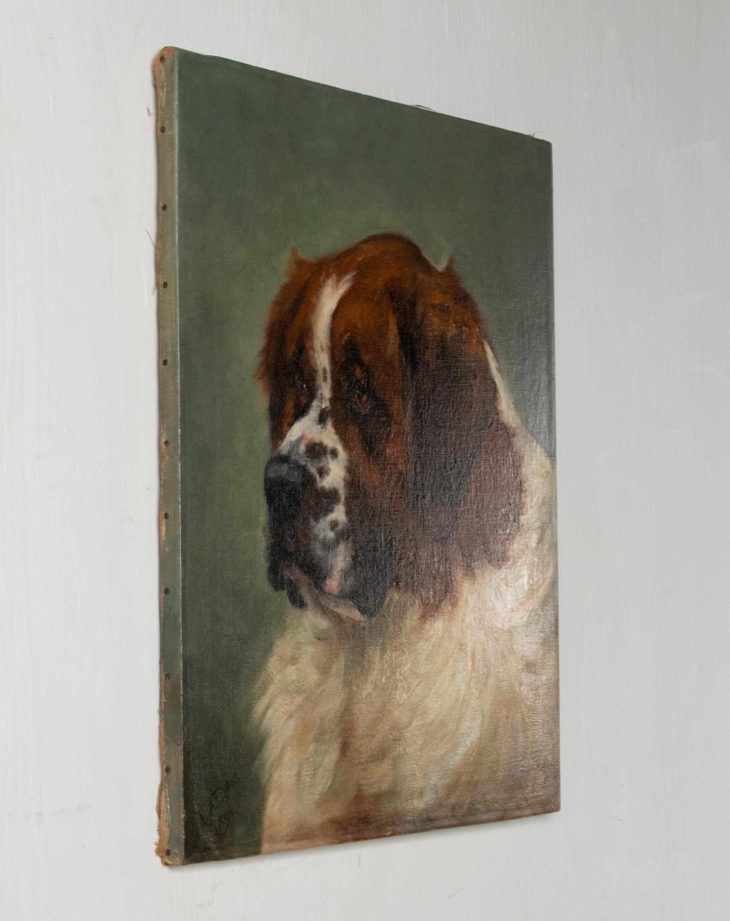 19th Century Oil Painting Saint Bernard Dog, Emma Andalizia EVANS 8