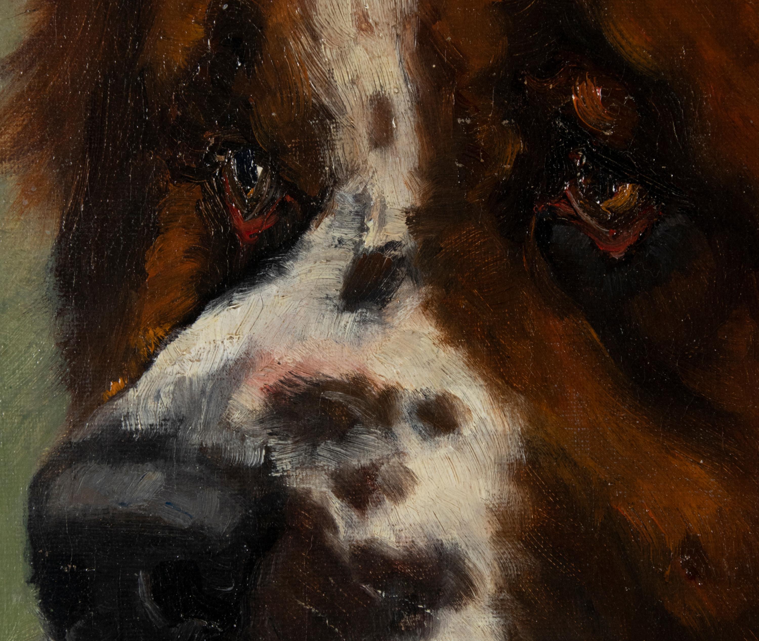 19th Century Oil Painting Saint Bernard Dog, Emma Andalizia EVANS 10