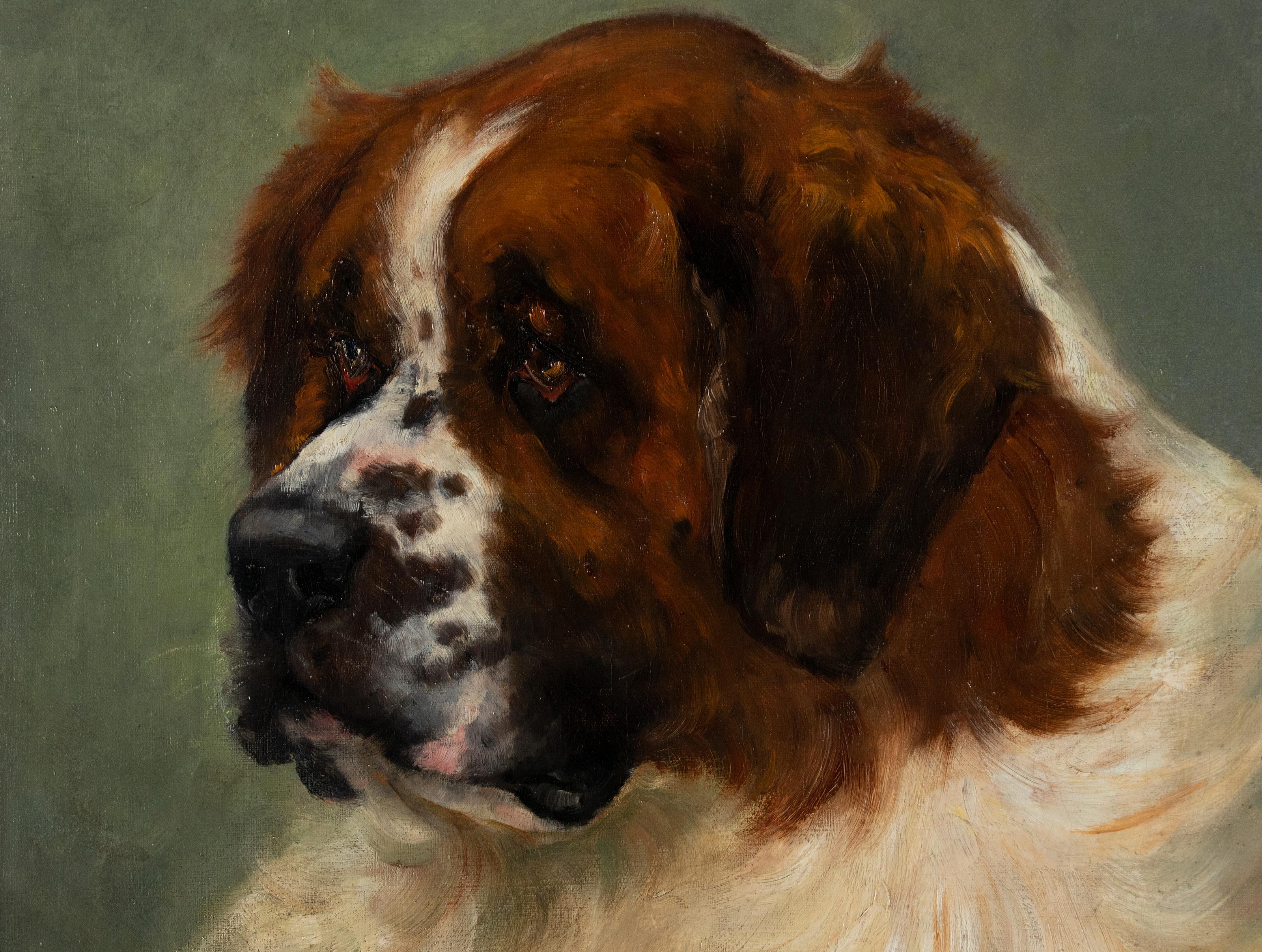 19th Century Oil Painting Saint Bernard Dog, Emma Andalizia EVANS In Good Condition In Casteren, Noord-Brabant