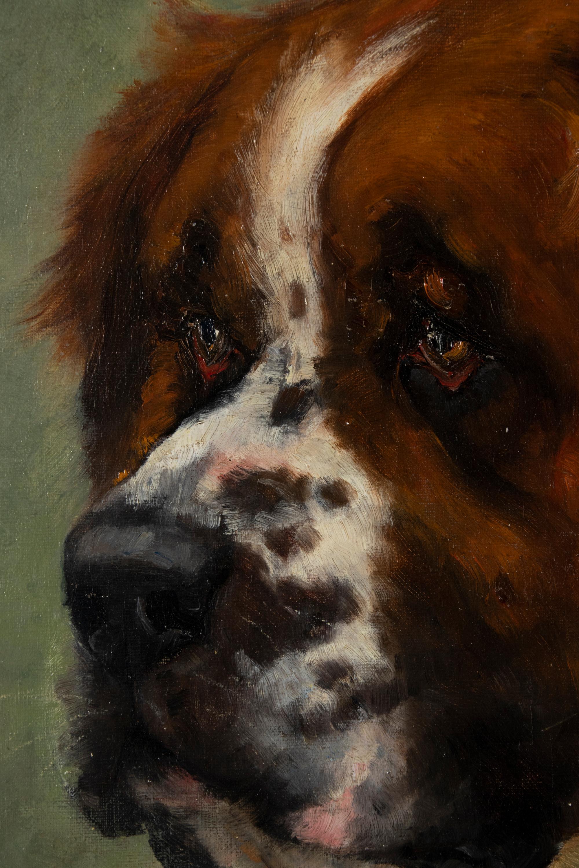 19th Century Oil Painting Saint Bernard Dog, Emma Andalizia EVANS 1