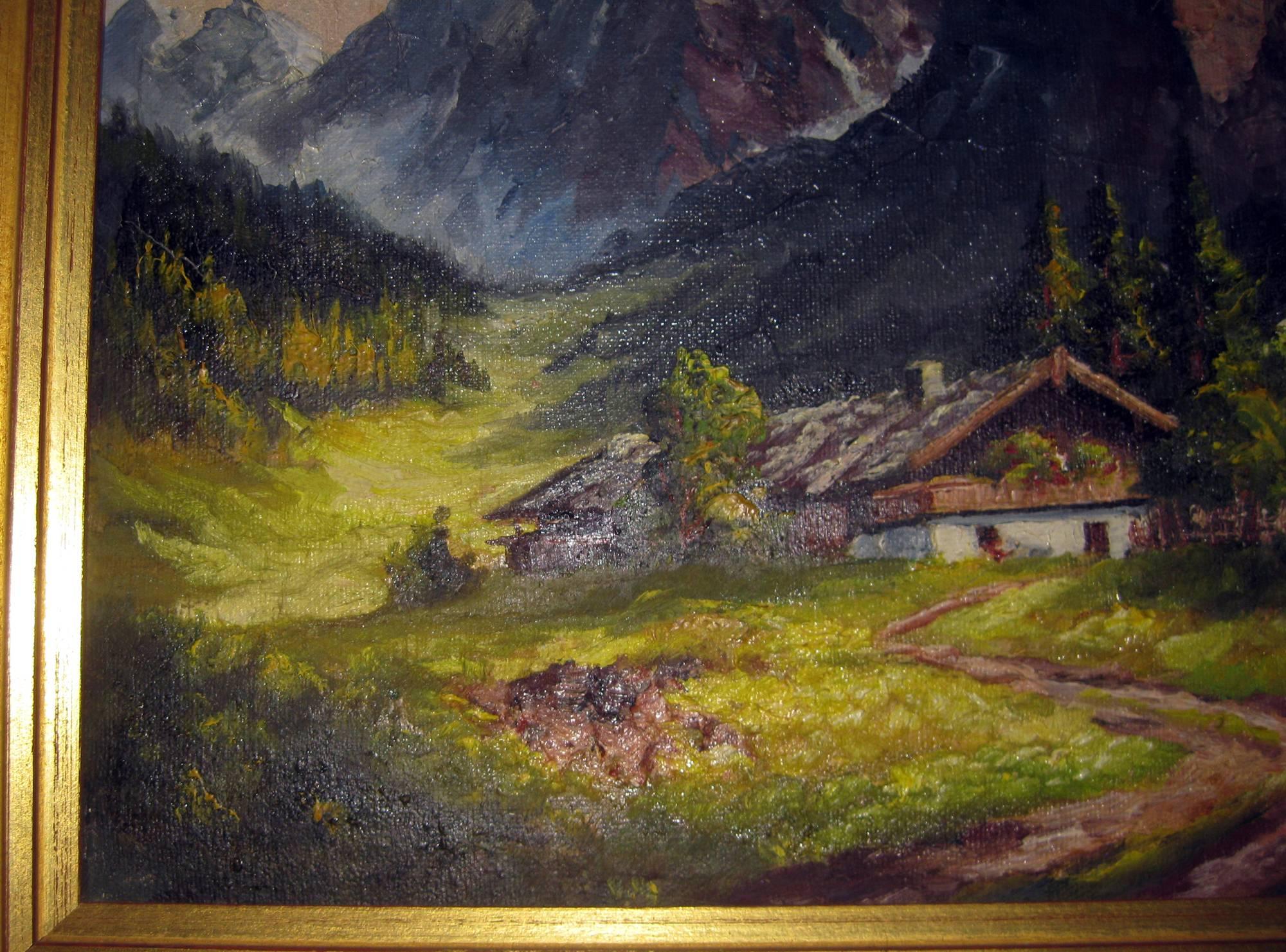 Swiss 19th century Oil Painting Seealpsee, Switzerland