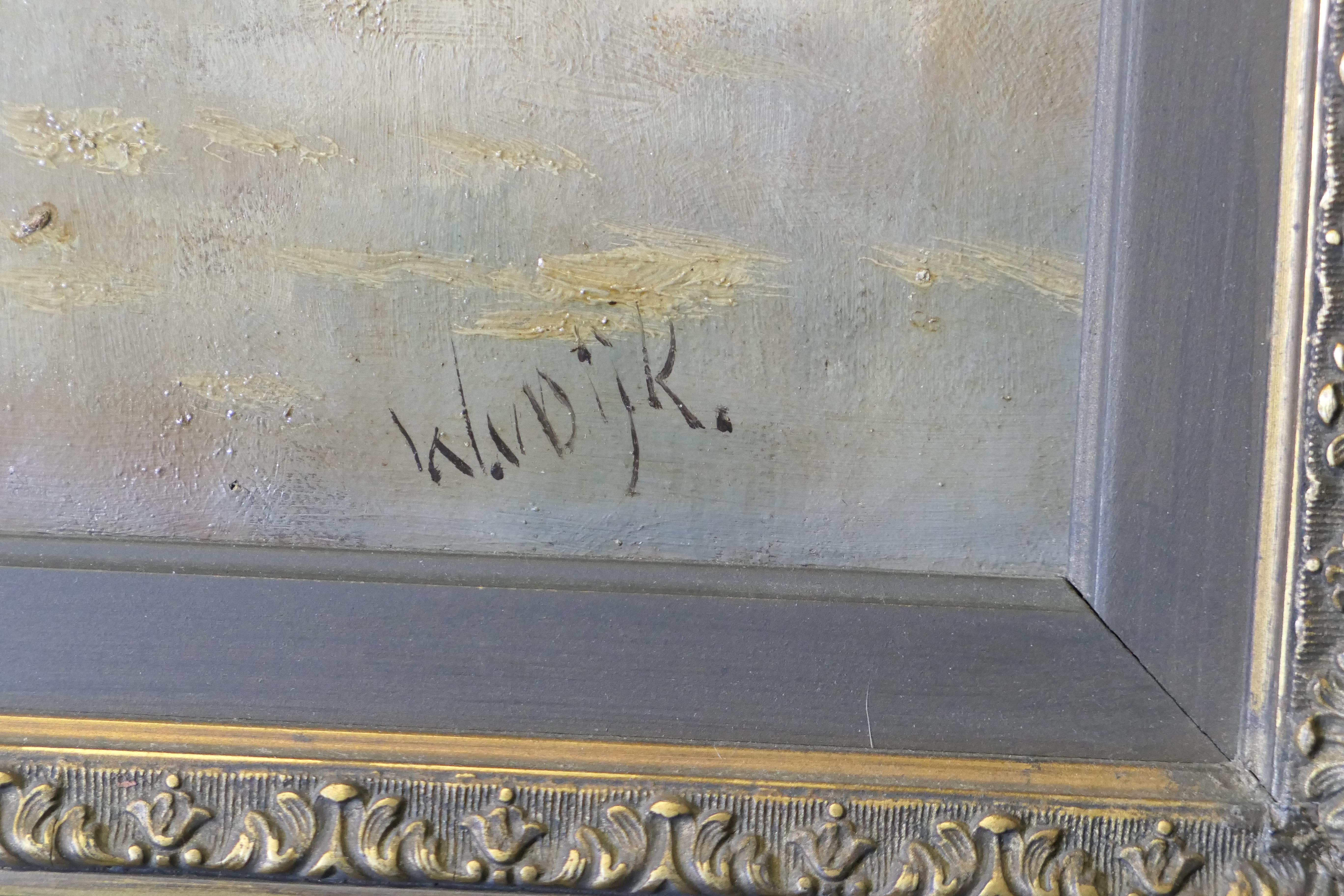Pittura a olio del XIX secolo, firmata W.VDijk, Villaggio dall'acqua In condizioni buone in vendita a Godshill, Isle of Wight