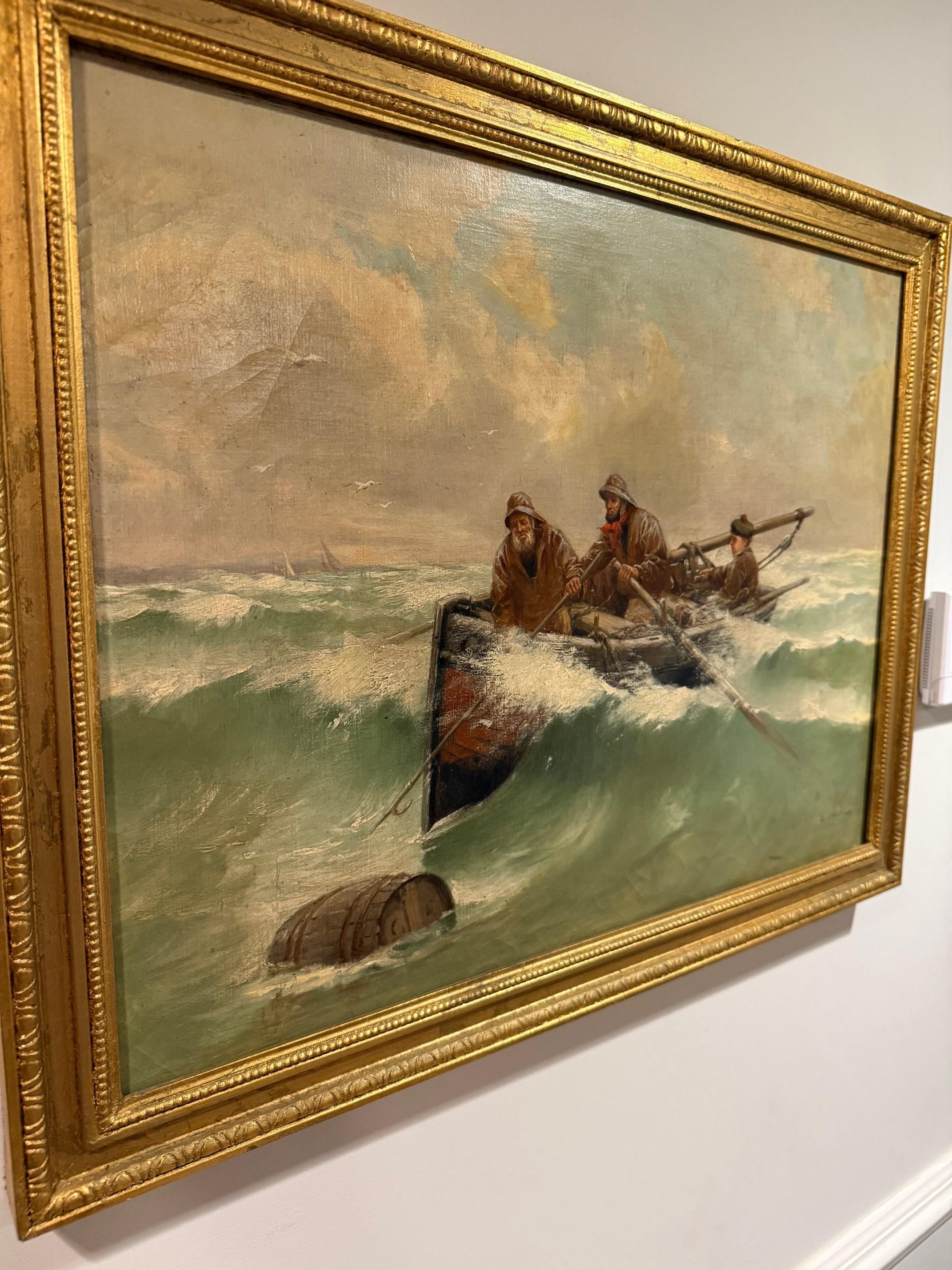 19th Century Oil Painting Three Fisherman, Signed P. Pascal 1832-1903 Framed For Sale 6