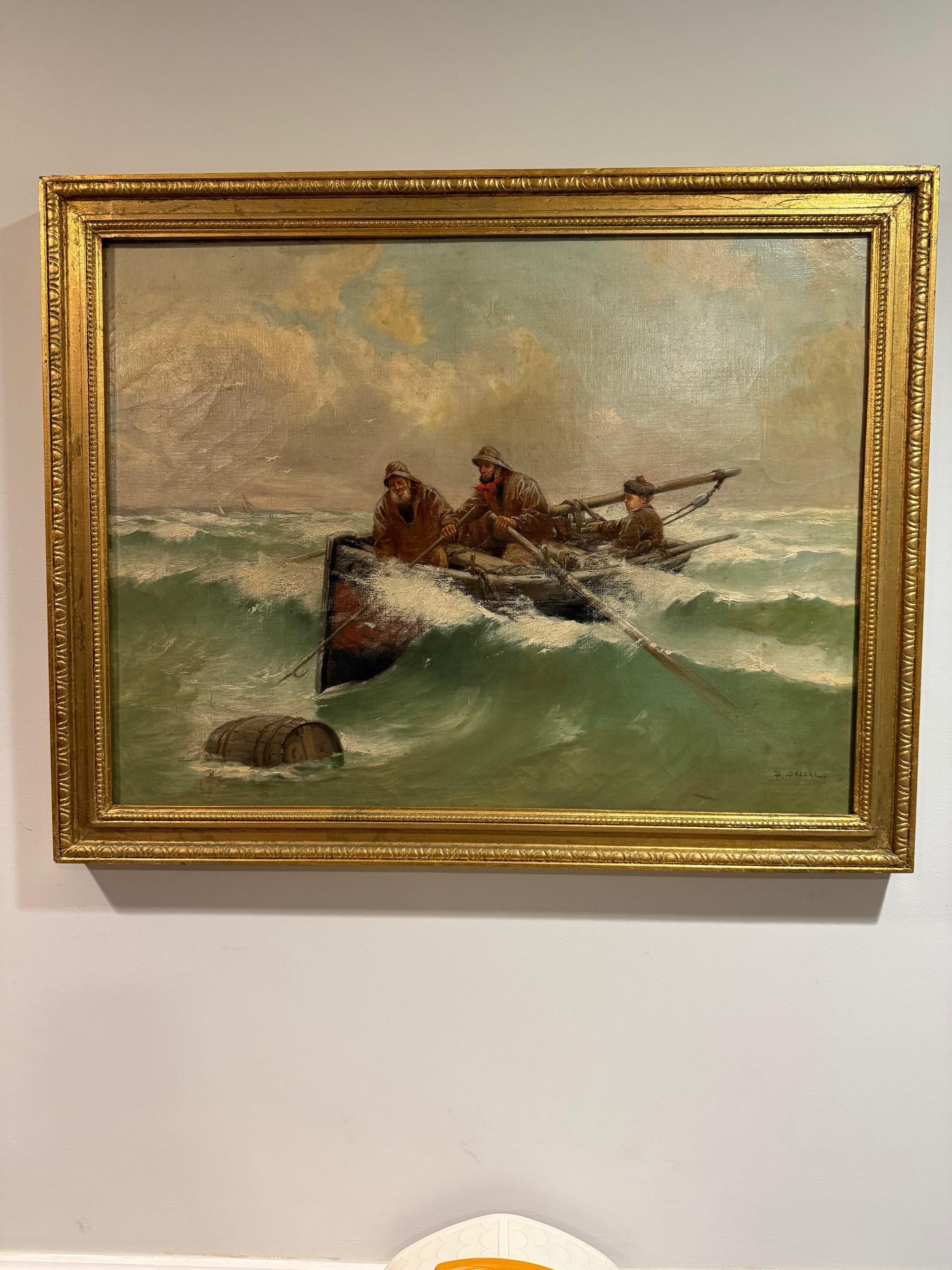 Beautiful Mid 19th Century oil painting with three Fisherman, signed P. Pascal framed. Paul B Pascal was born in France in 1832 and died in 1903. Paul Pascal lived in the District of Columbia France and was known for Middle Eastern scene landscape