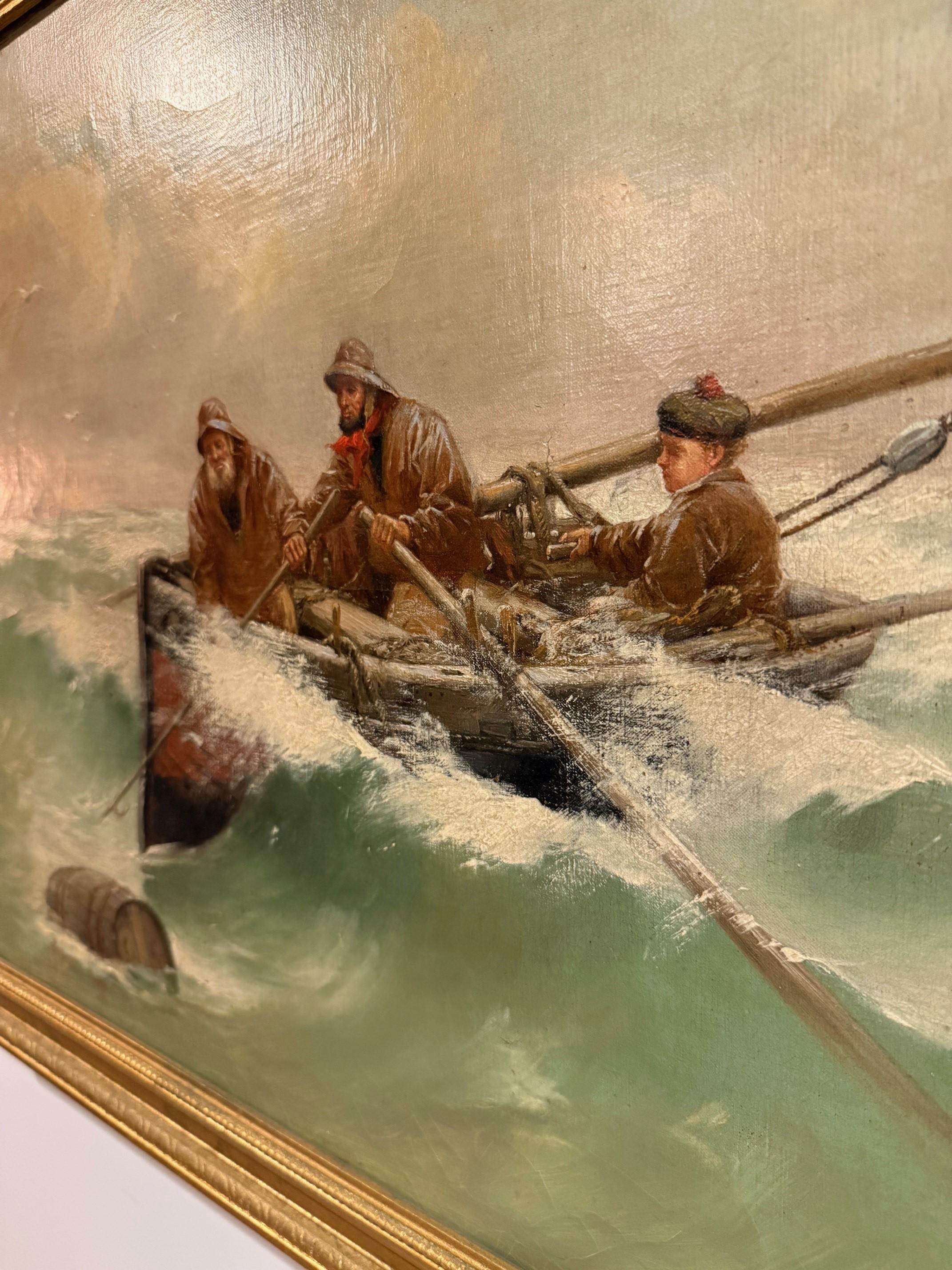 French 19th Century Oil Painting Three Fisherman, Signed P. Pascal 1832-1903 Framed For Sale