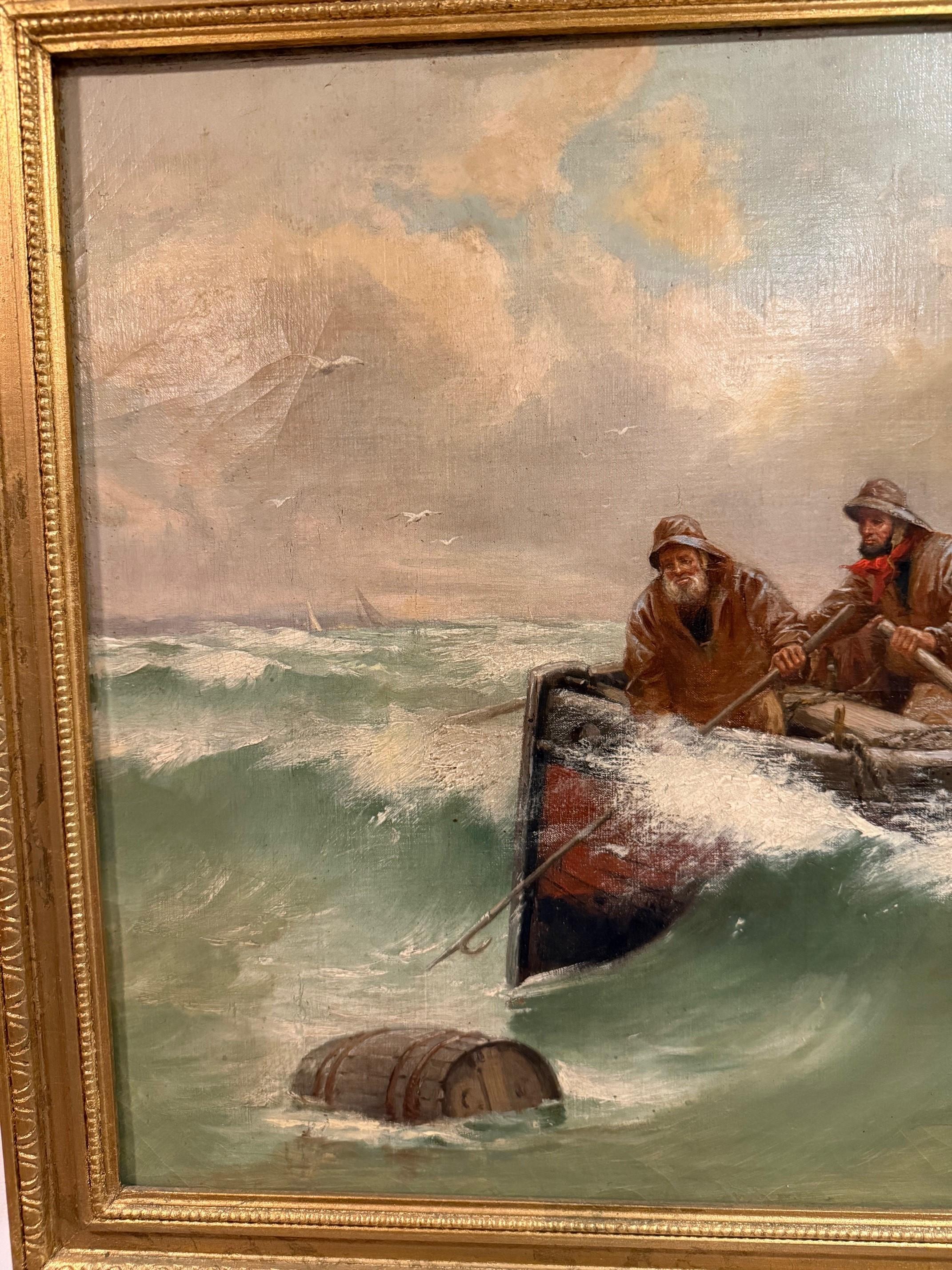 19th Century Oil Painting Three Fisherman, Signed P. Pascal 1832-1903 Framed For Sale 1