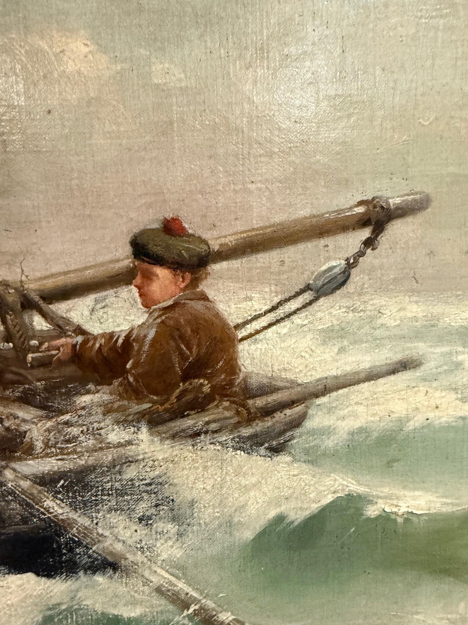 19th Century Oil Painting Three Fisherman, Signed P. Pascal 1832-1903 Framed For Sale 2