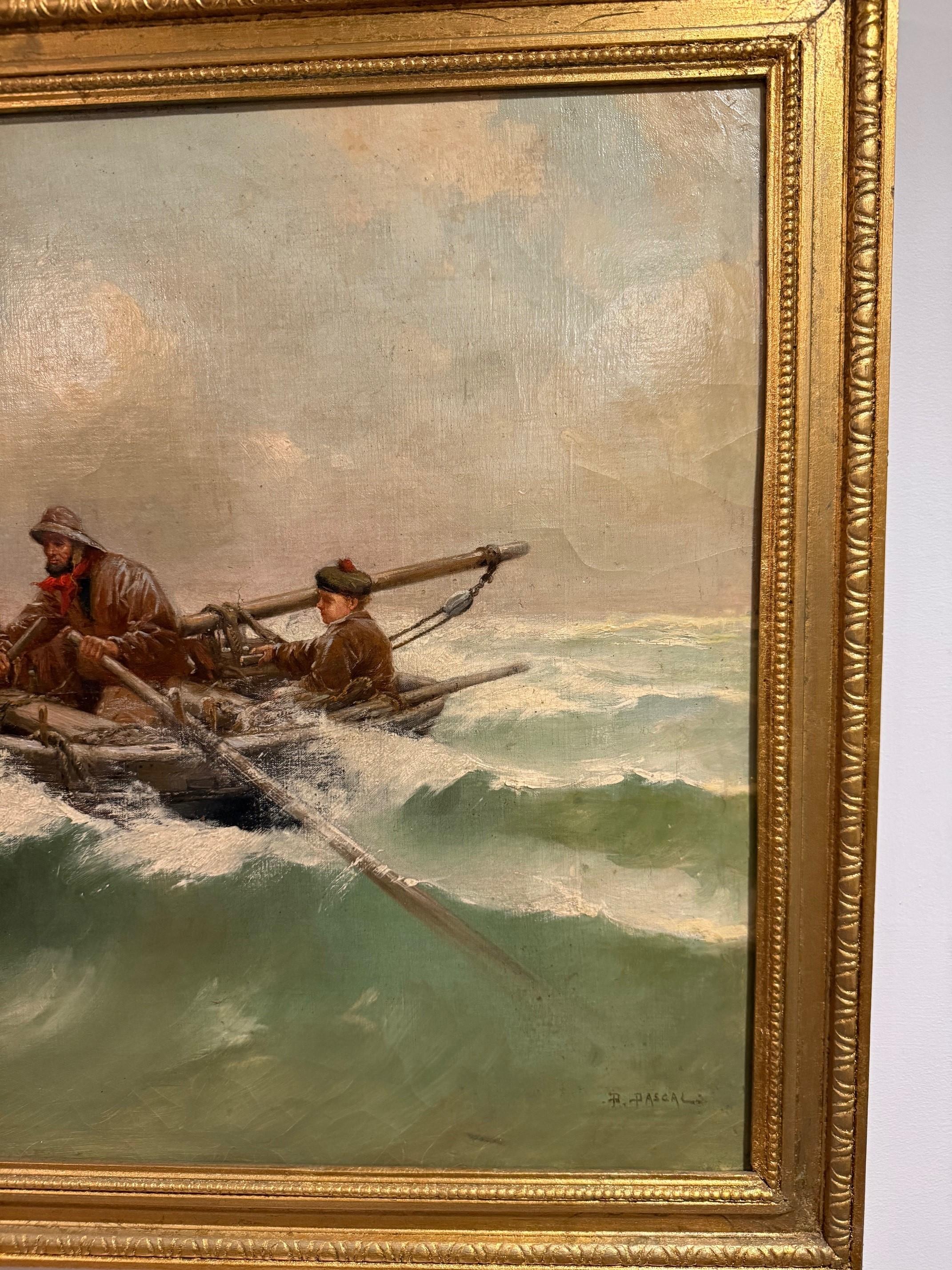 19th Century Oil Painting Three Fisherman, Signed P. Pascal 1832-1903 Framed For Sale 3