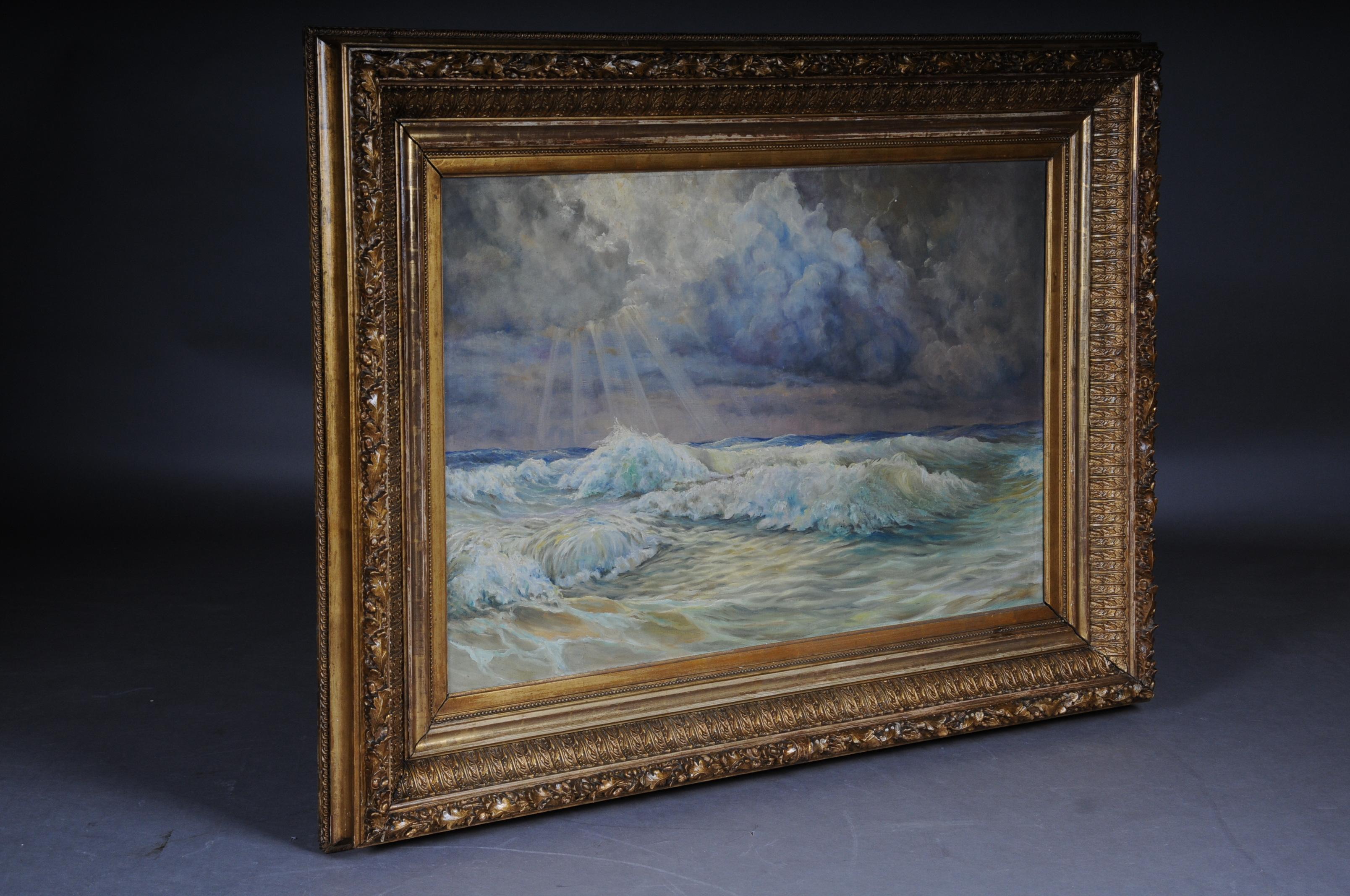 19th Century Oil Painting View from the Sea in a Big Gild Frame For Sale 4