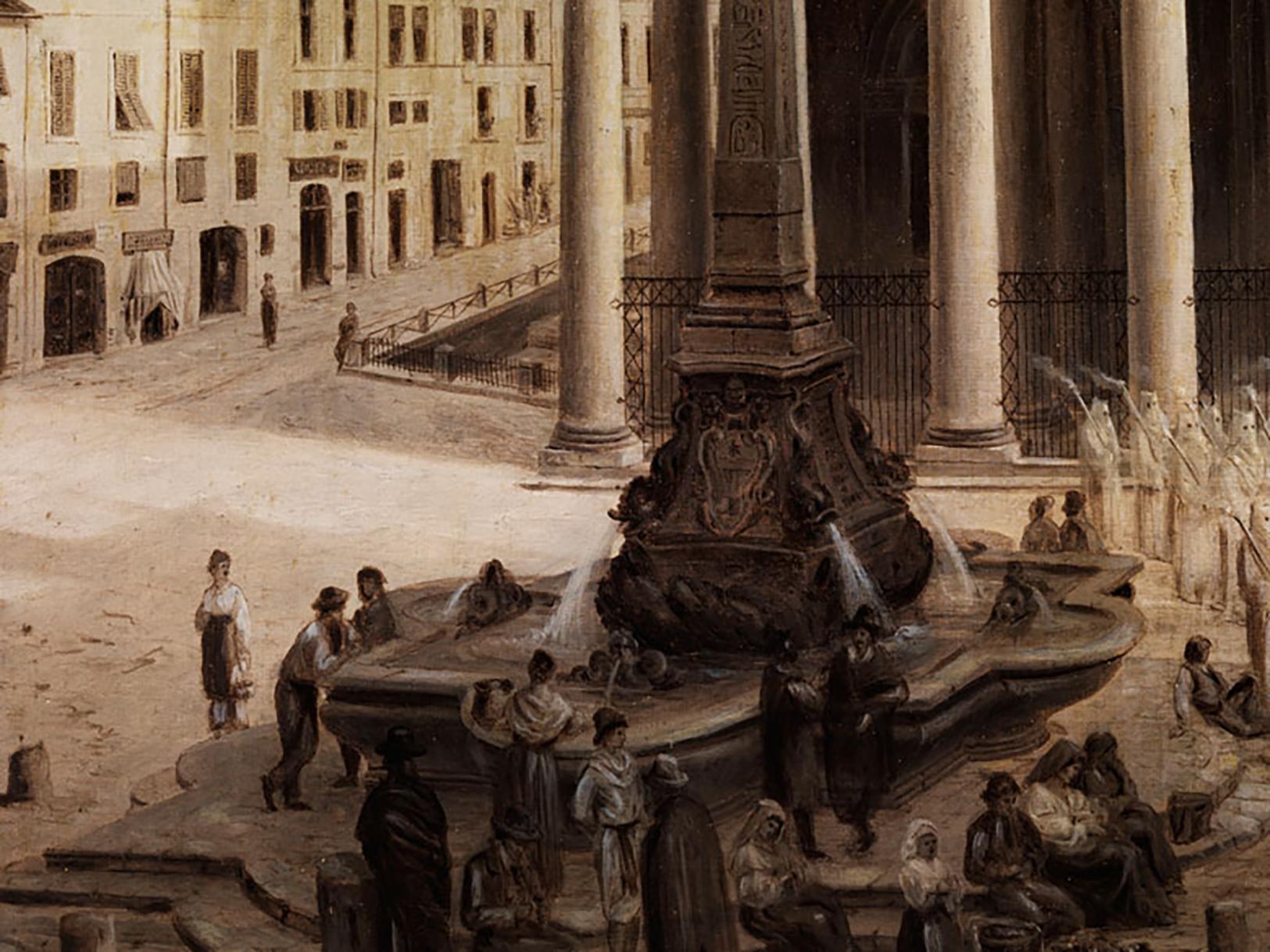 Painted 19th Century Oil Painting View of Pantheon by Joseph Langl Signed and Dated For Sale