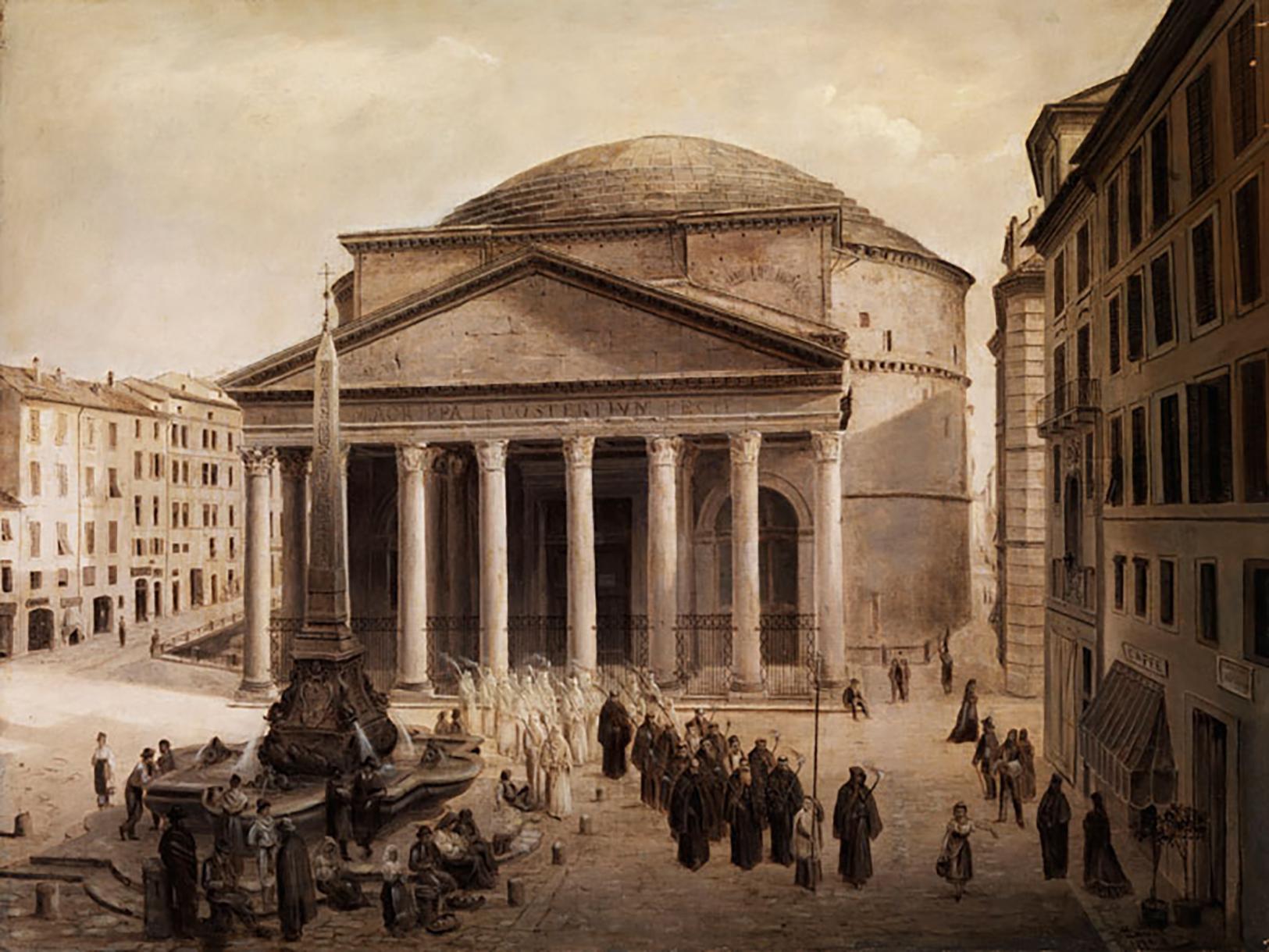 19th Century Oil Painting View of Pantheon by Joseph Langl Signed and Dated For Sale 1