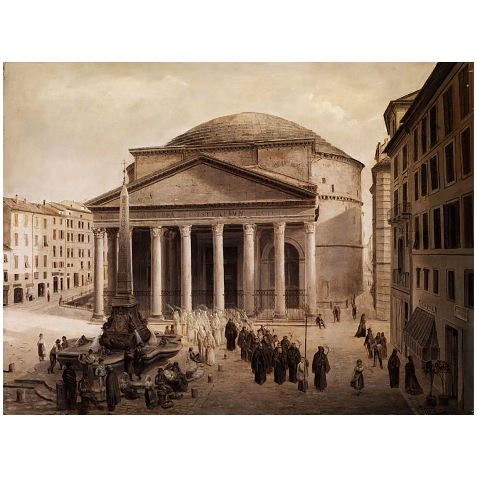 19th Century Oil Painting View of Pantheon by Joseph Langl Signed and Dated For Sale