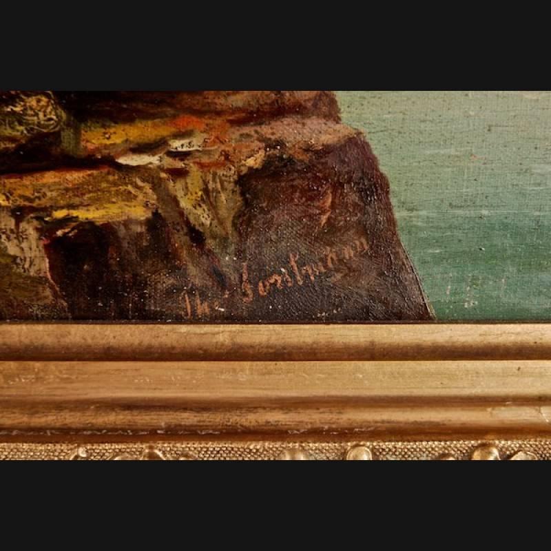 German 19th Century Oil Painting with Castle View For Sale
