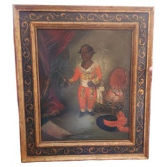 Antique 19th Century Oil Painting Young Boy