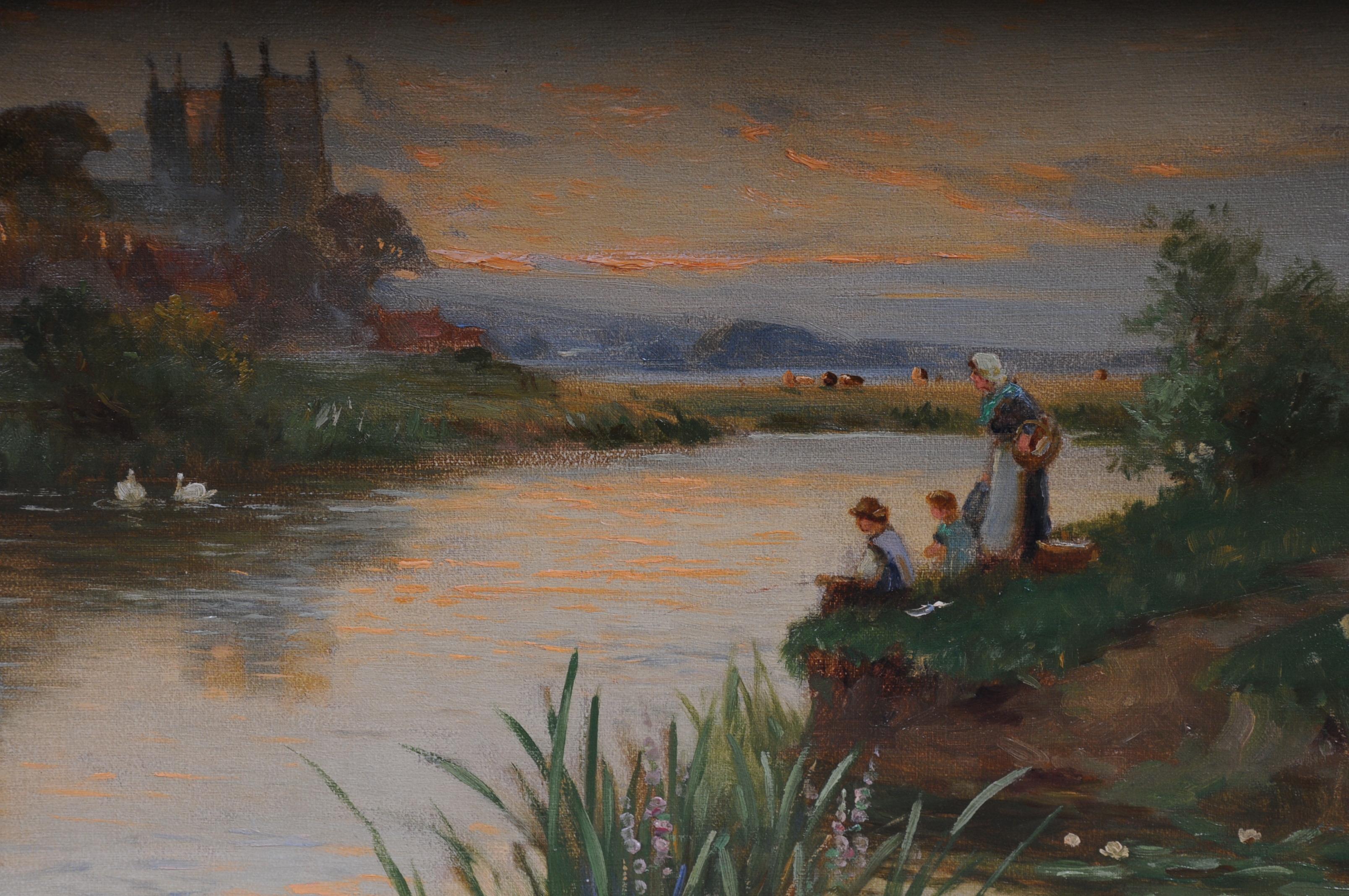 Canvas 19th Century Oil Paintings Canterbury Landscape W. Stuart Lloyd View from Castle