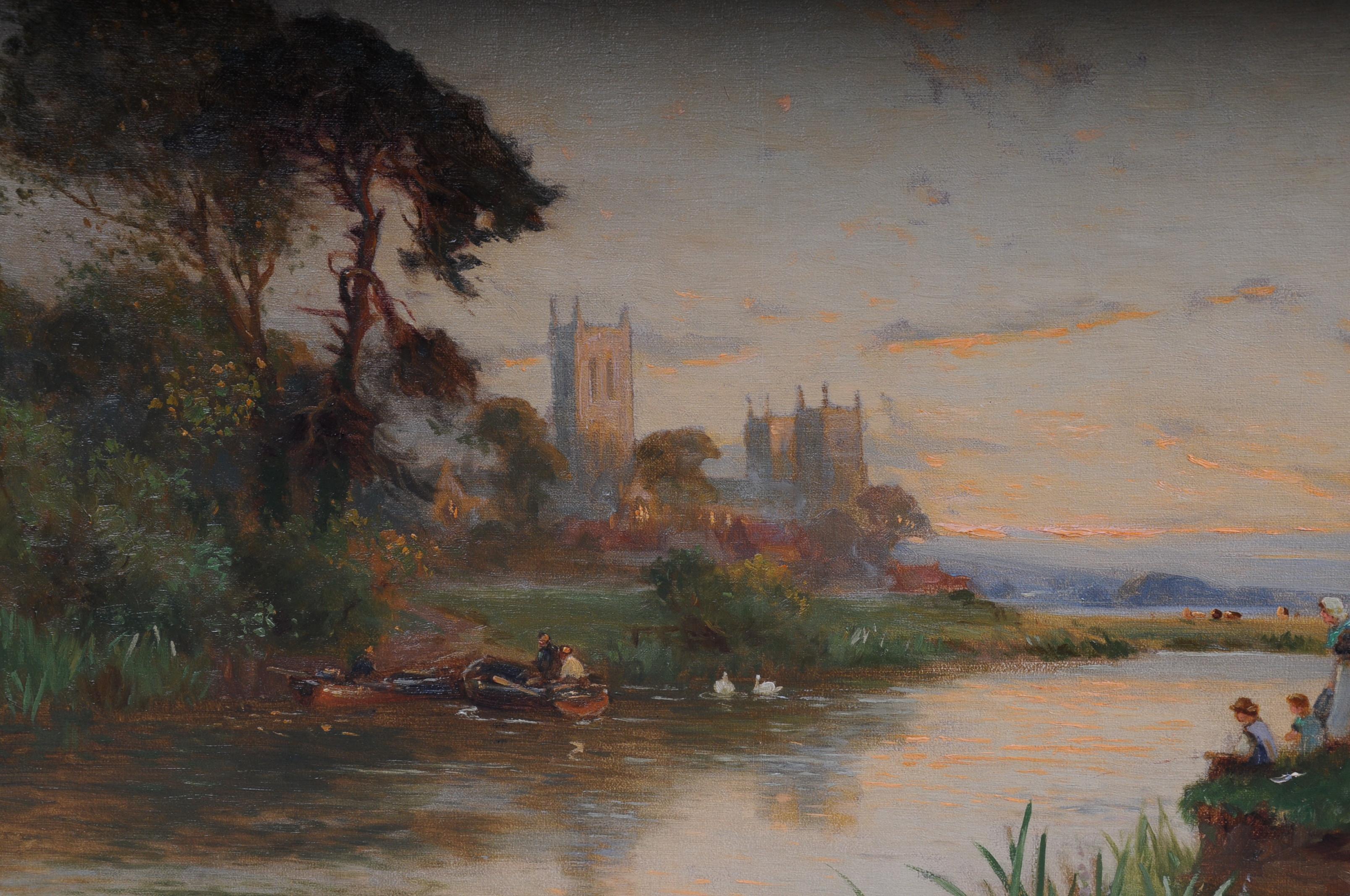 19th Century Oil Paintings Canterbury Landscape W. Stuart Lloyd View from Castle 1