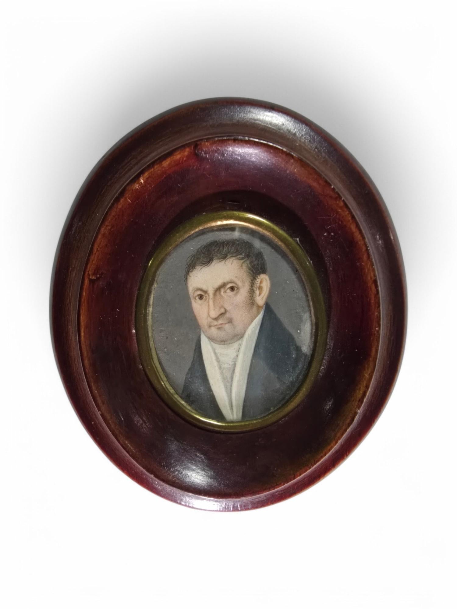 Fruitwood 19th-Century Oil Portrait Miniature For Sale