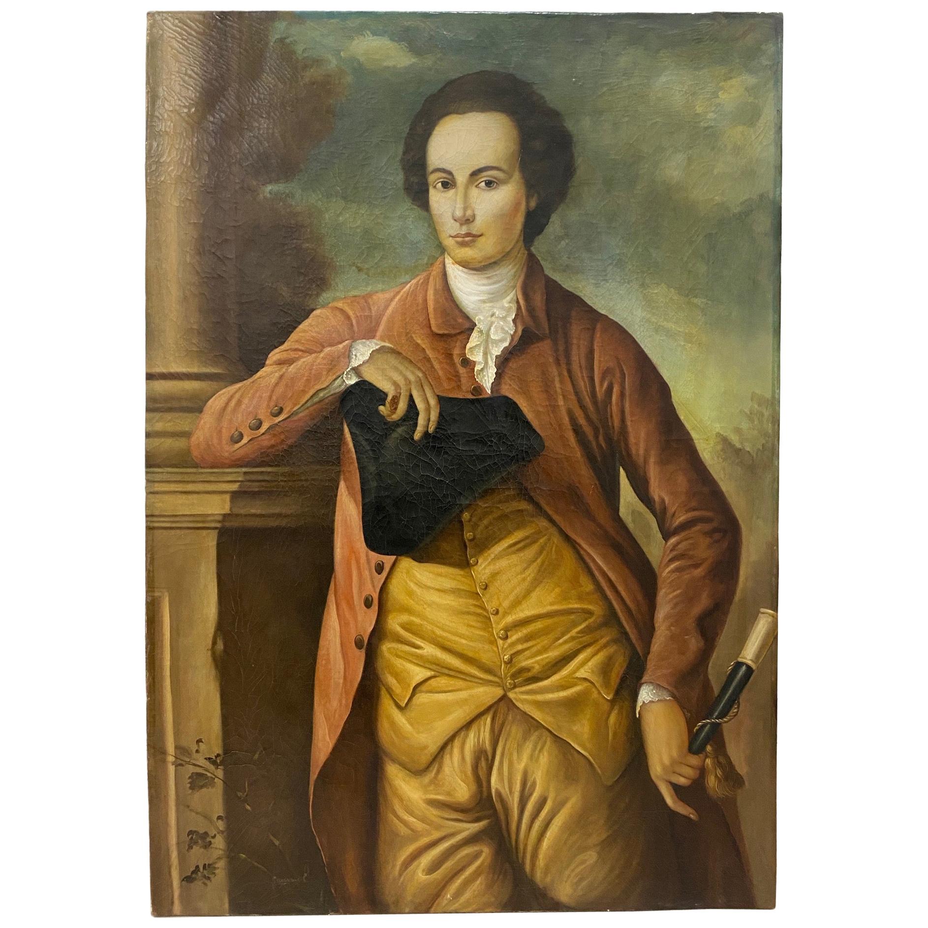 Retrato al óleo de un joven del siglo XIX firmado "Samuel"