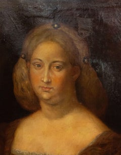 Ölgemälde einer Dame aus der englischen Renaissance im ebonisierten Rahmen aus dem 19. Jahrhundert